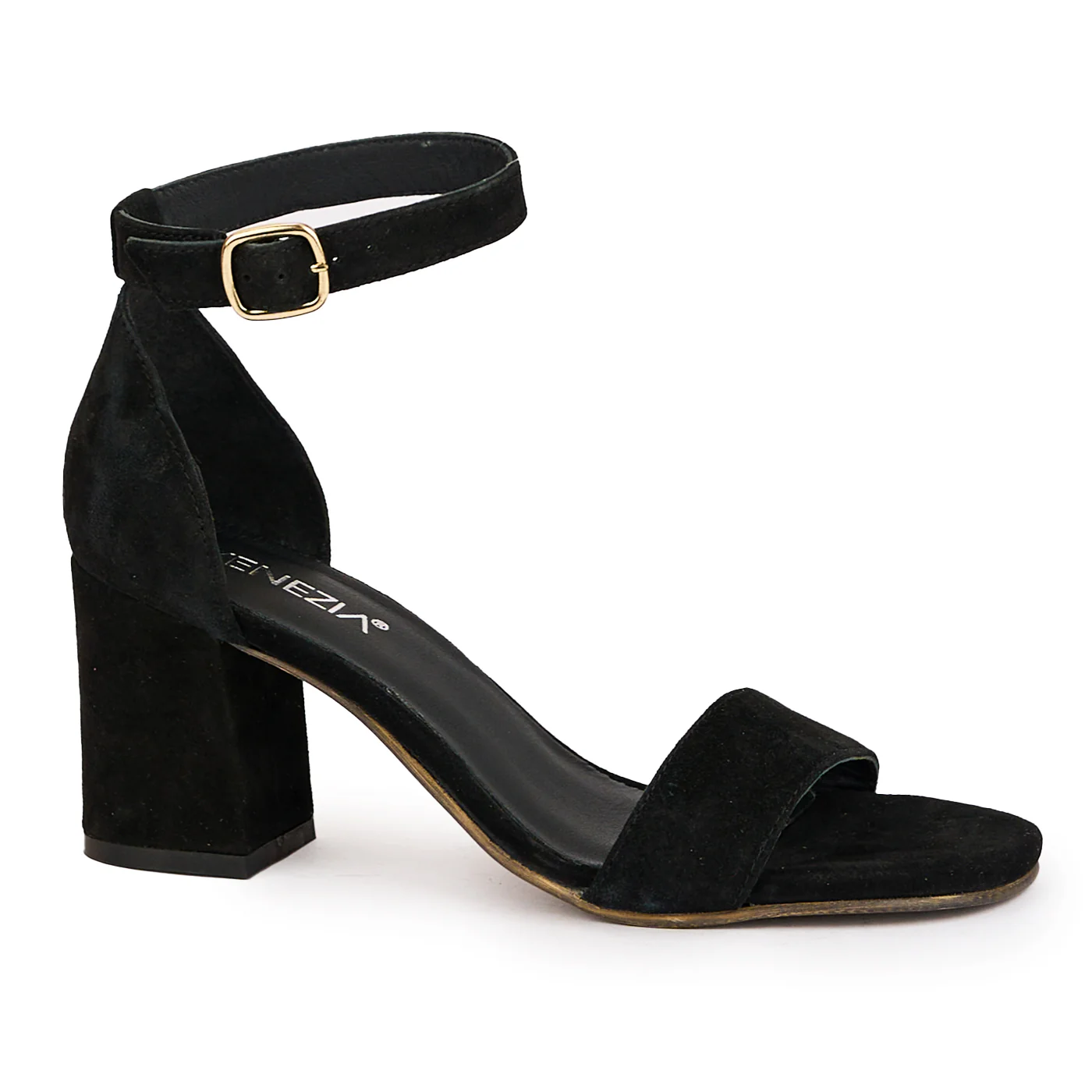 Sandale dama din piele naturala neagra cu toc gros 7 cm 16192