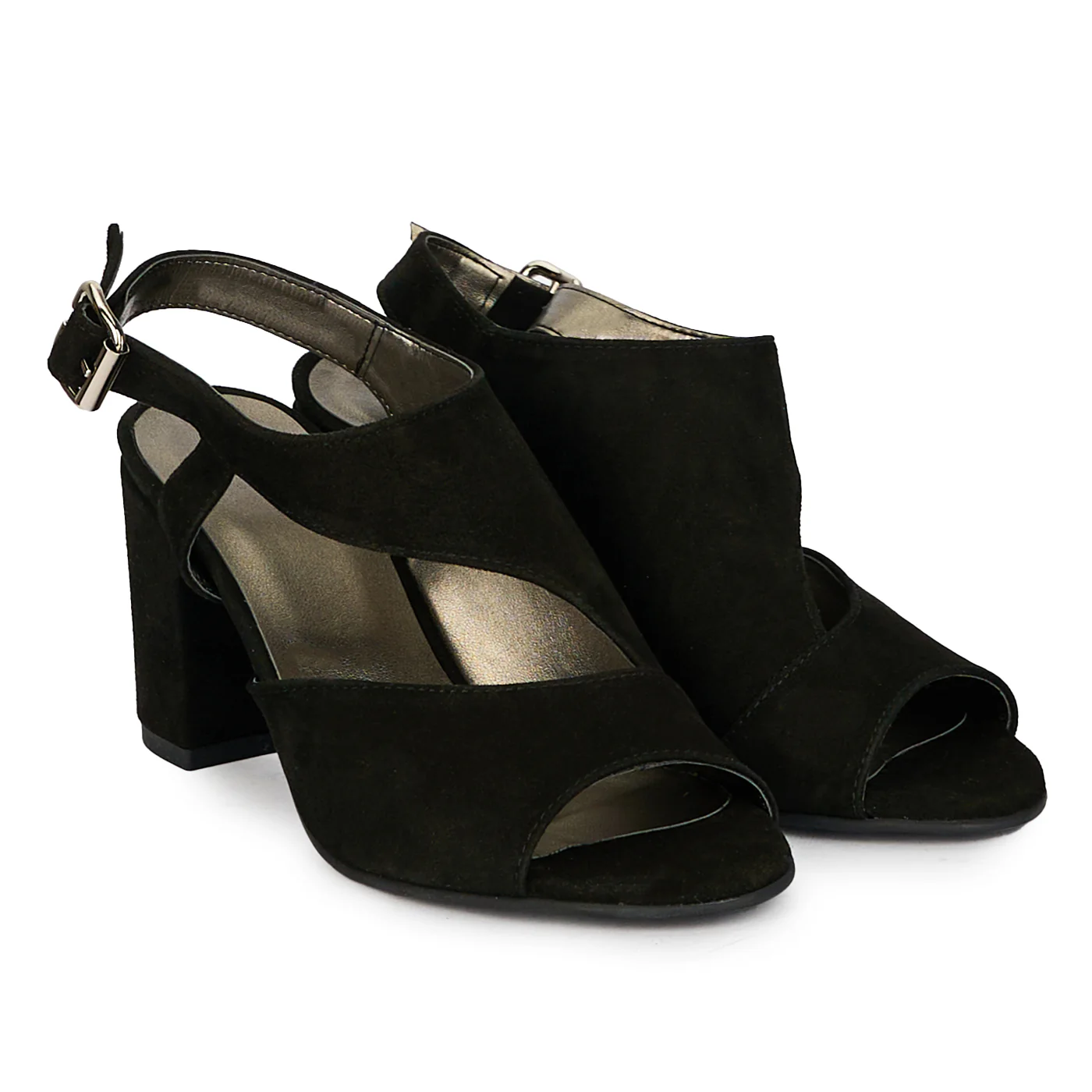 Sandale dama din piele naturala neagra cu toc gros 7 cm 18183