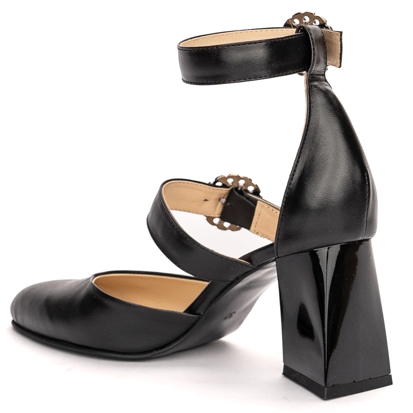 Sandale dama din piele naturala neagra cu toc gros 8 cm 13460 - Image 2