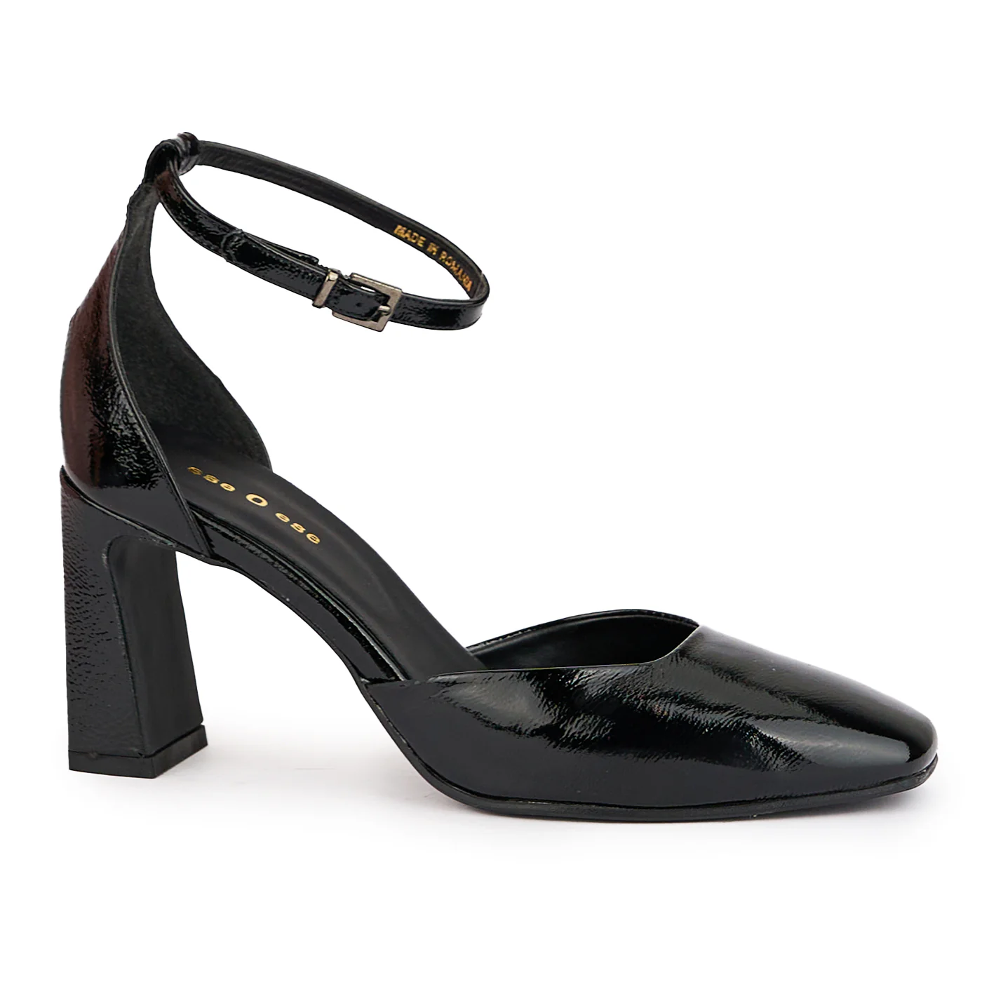 Sandale dama din piele naturala neagra cu toc gros 8 cm 16191