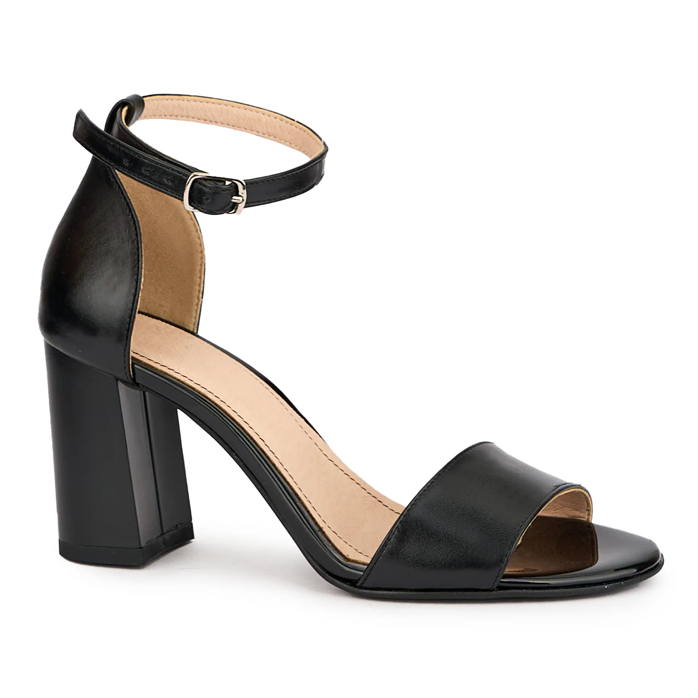 Sandale dama din piele naturala neagra cu toc gros 8 cm 16265