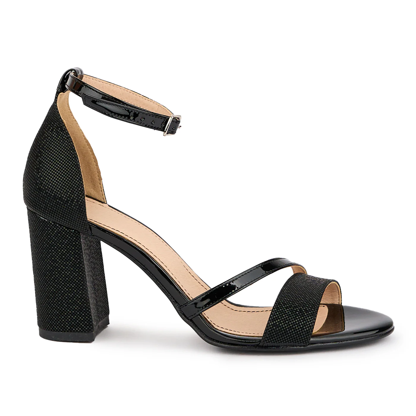 Sandale dama din piele naturala neagra cu toc gros 8 cm 16295