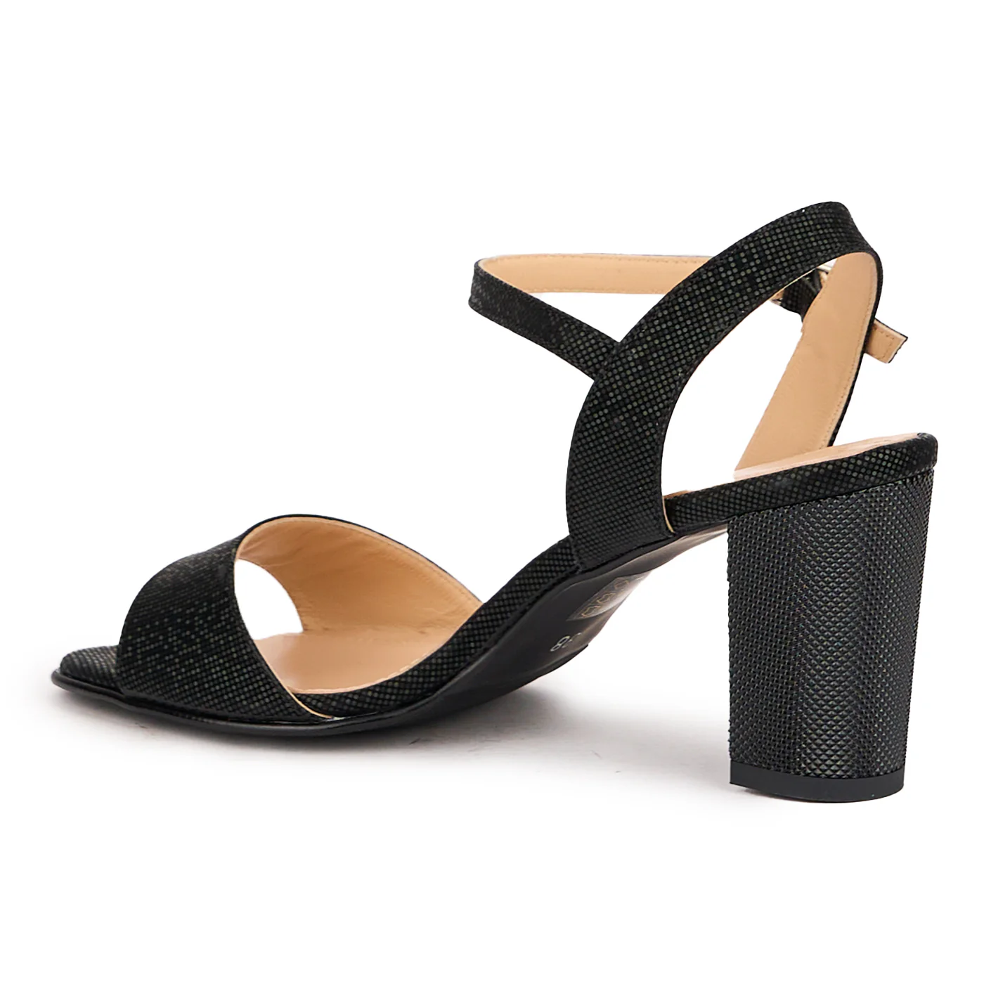 Sandale dama din piele naturala neagra cu toc gros 8 cm 16429 - Image 2