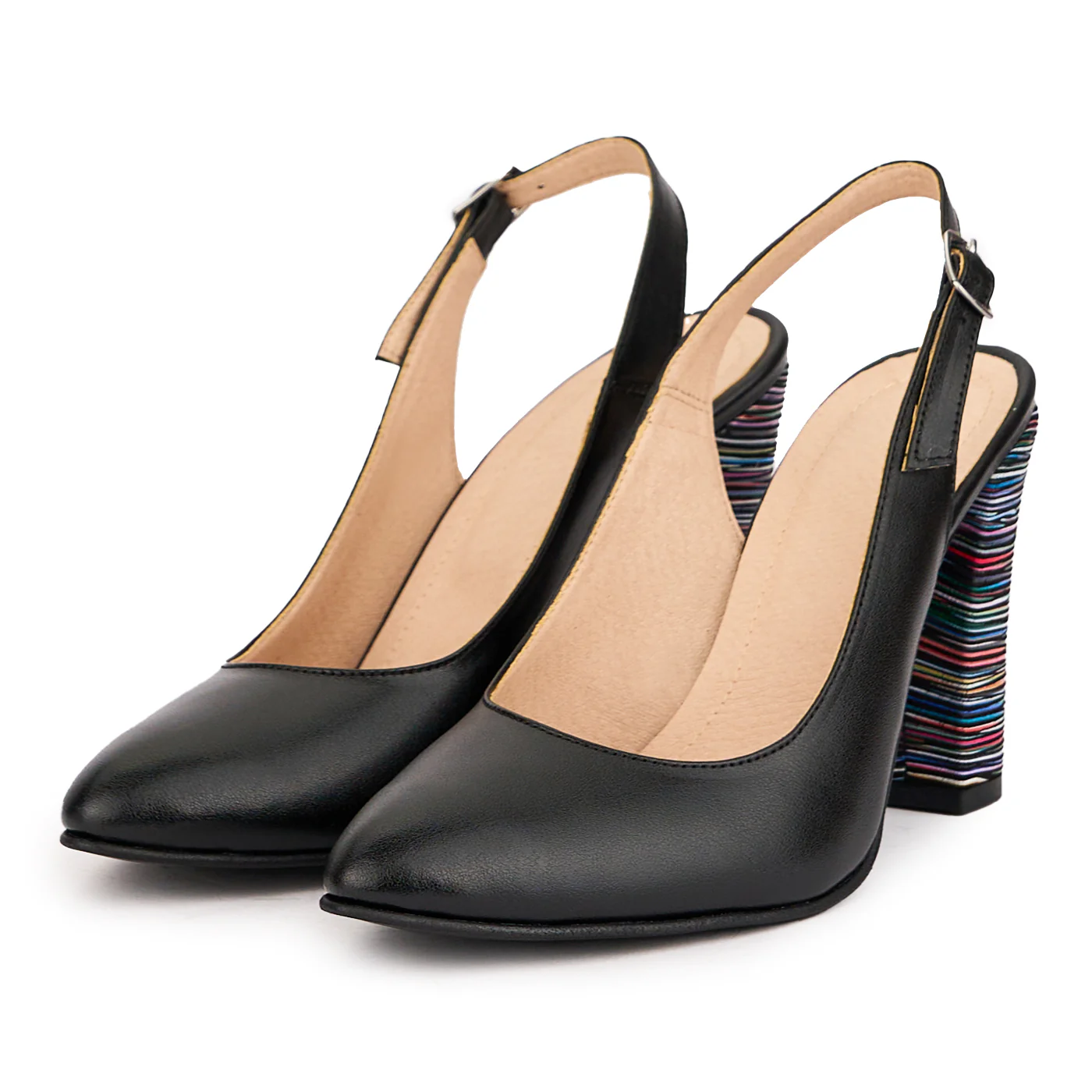 Sandale dama din piele naturala neagra cu toc gros 8 cm 16448 - Image 3