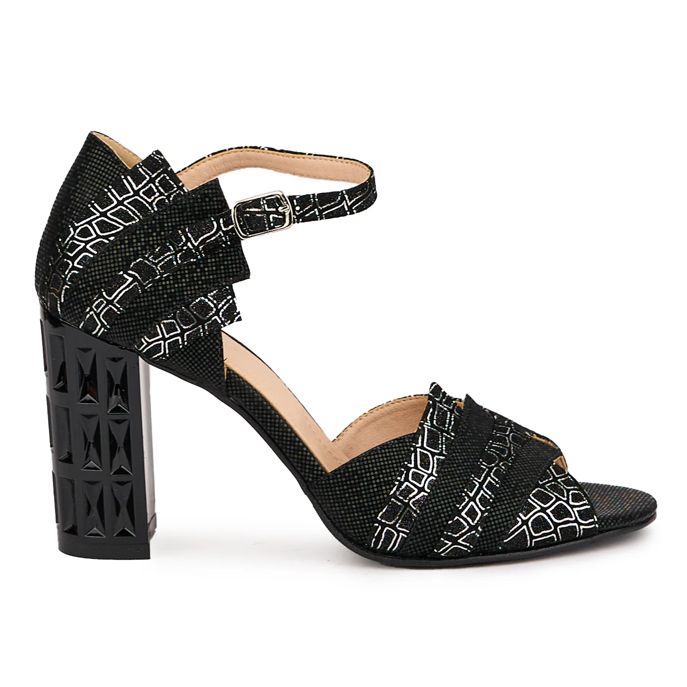 Sandale dama din piele naturala neagra cu toc gros 8 cm 16454