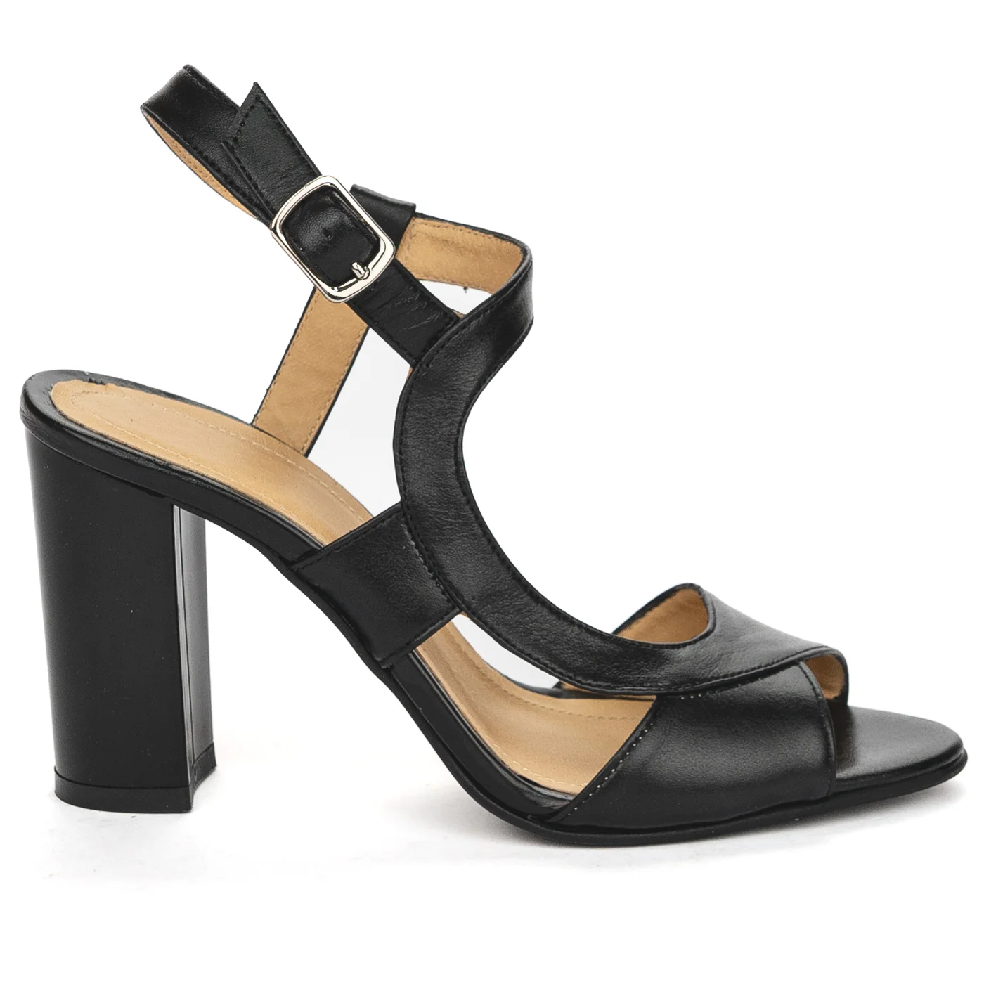 Sandale dama din piele naturala neagra cu toc gros 9 cm 13817