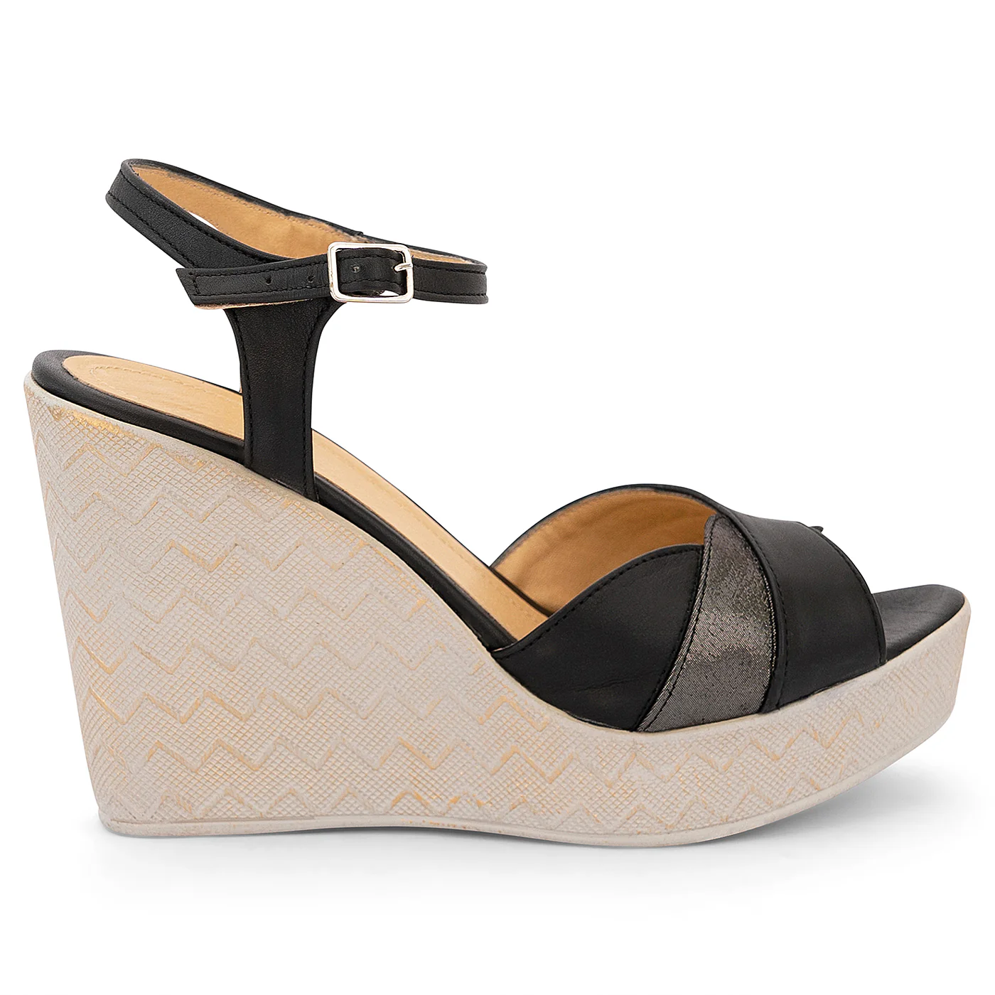Sandale dama din piele naturala neagra cu toc platforma 11 cm 14188