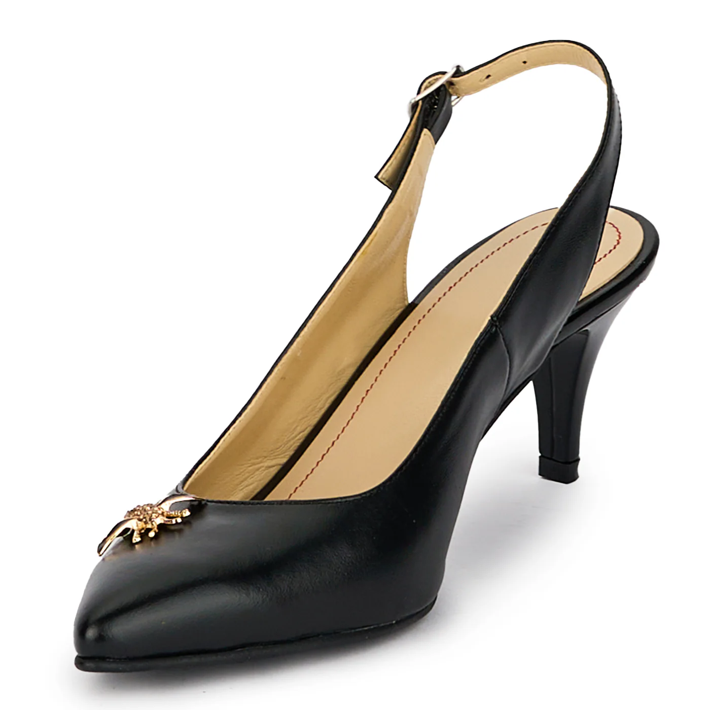 Sandale dama din piele naturala neagra cu toc subtire 6.5 cm 18112 - Image 3