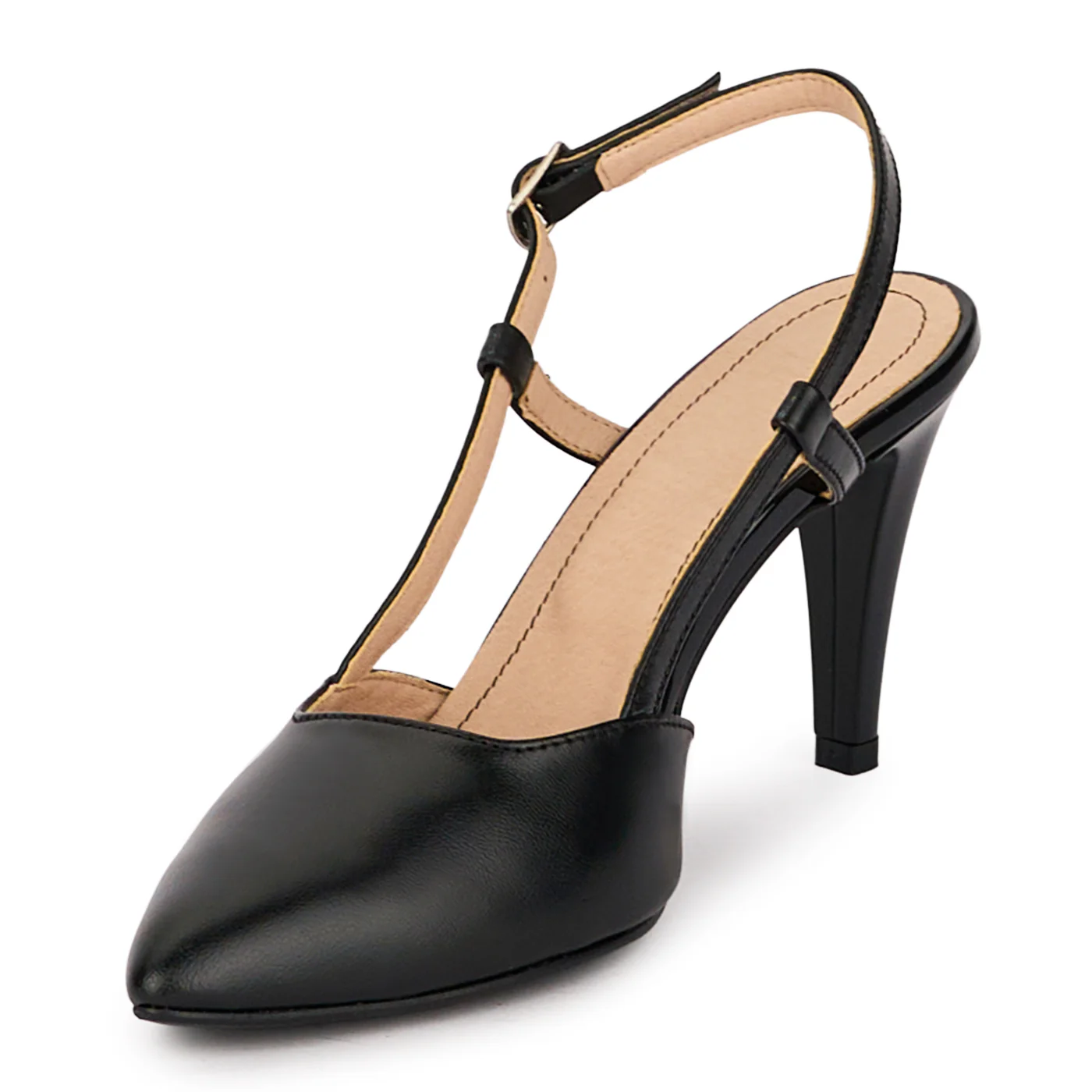 Sandale dama din piele naturala neagra cu toc subtire 8.5 cm 18511 - Image 3