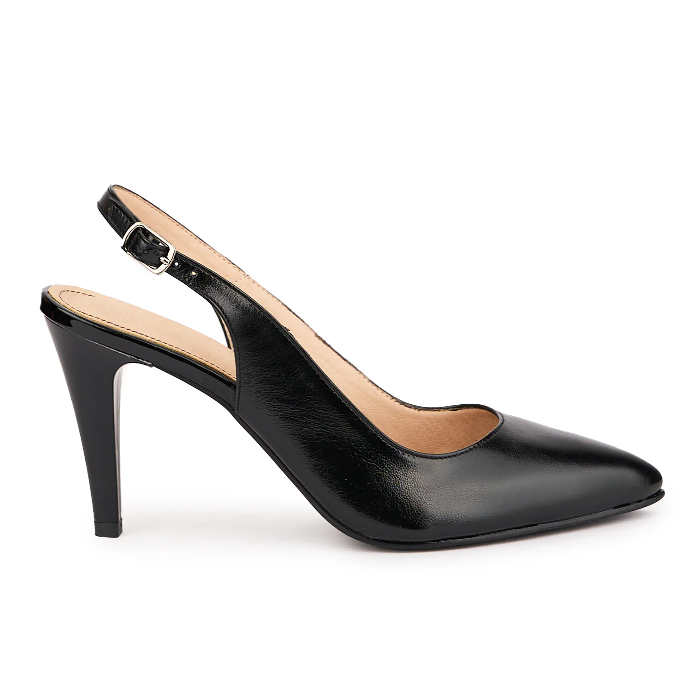Sandale dama din piele naturala neagra cu toc subtire 8 cm 16501