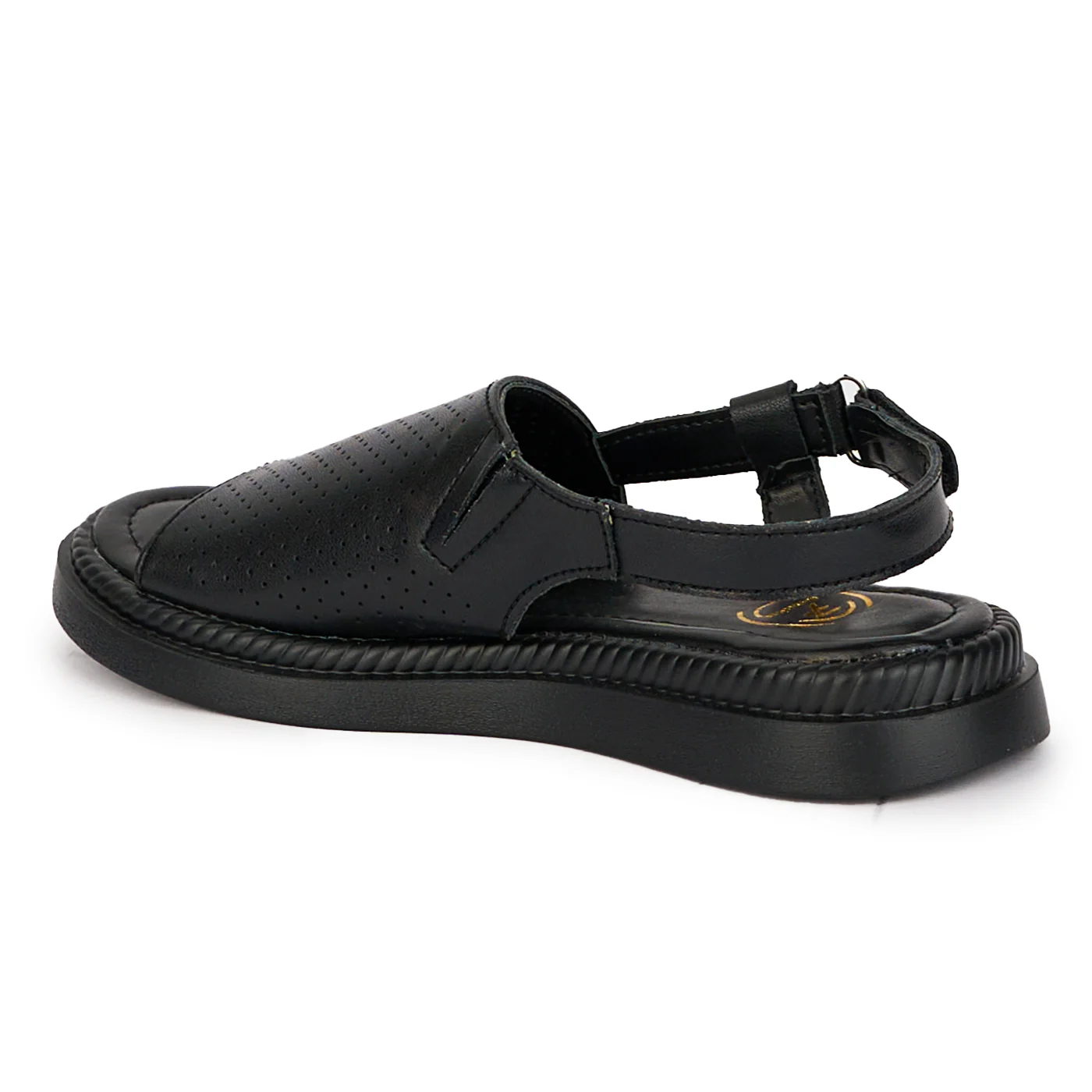 Sandale dama din piele naturala neagra perforata cu talpa joasa 18229 - Image 2