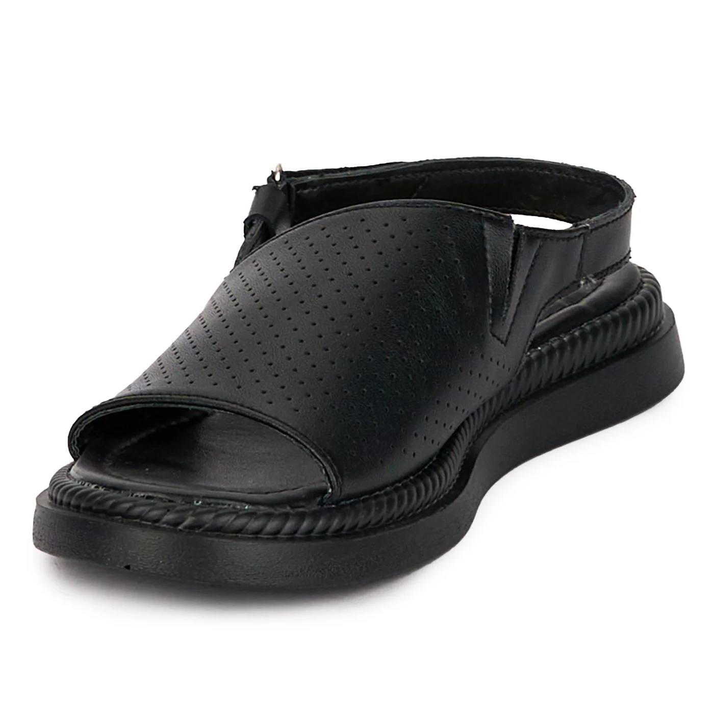Sandale dama din piele naturala neagra perforata cu talpa joasa 18229 - Image 3