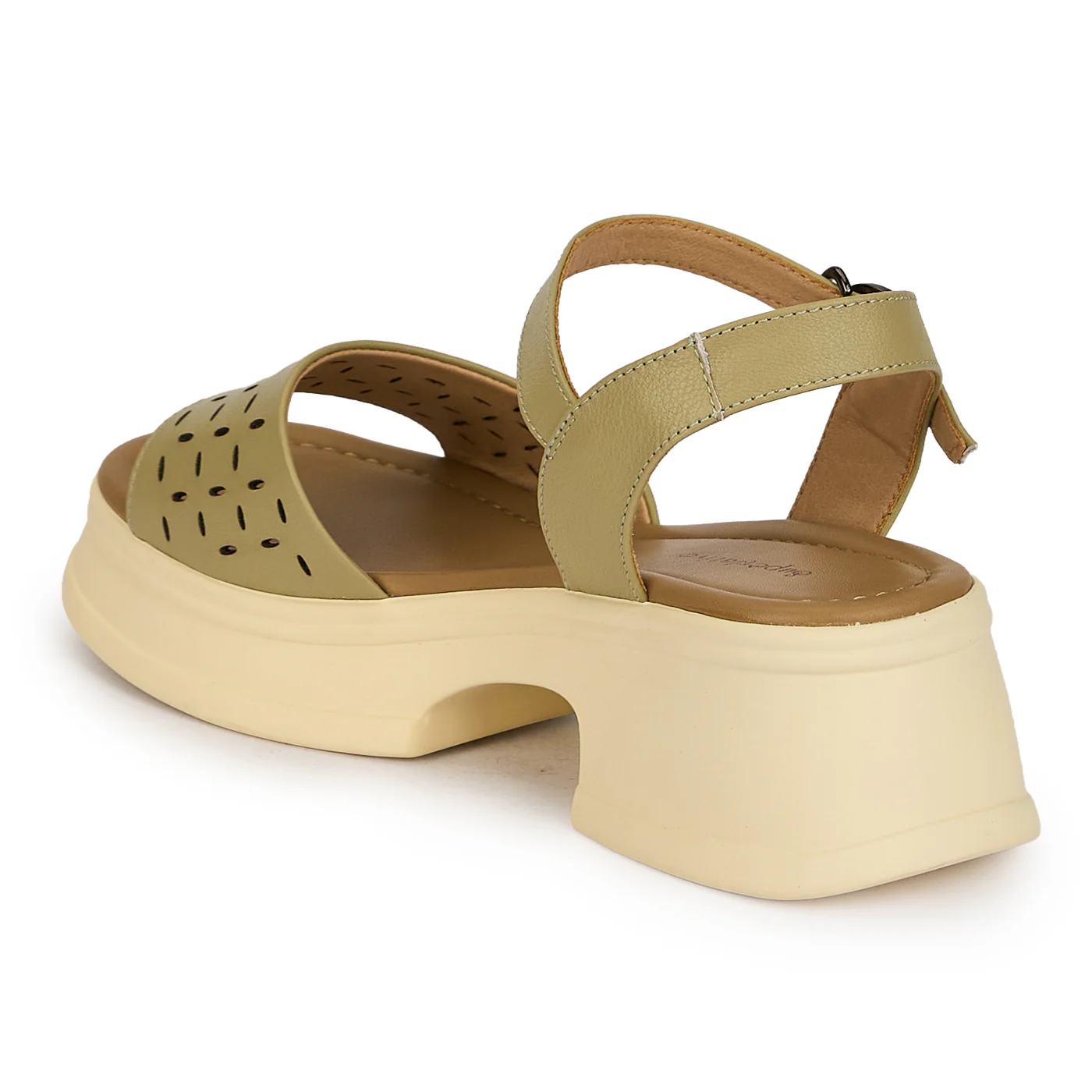 Sandale dama din piele naturala perforata kaki cu talpa inalta 5 cm 19773 - Image 2