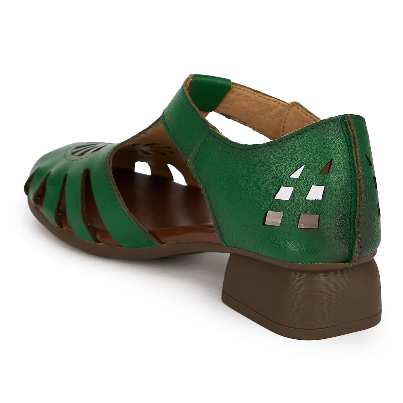 Sandale dama din piele naturala perforata verde 19556 - Image 2