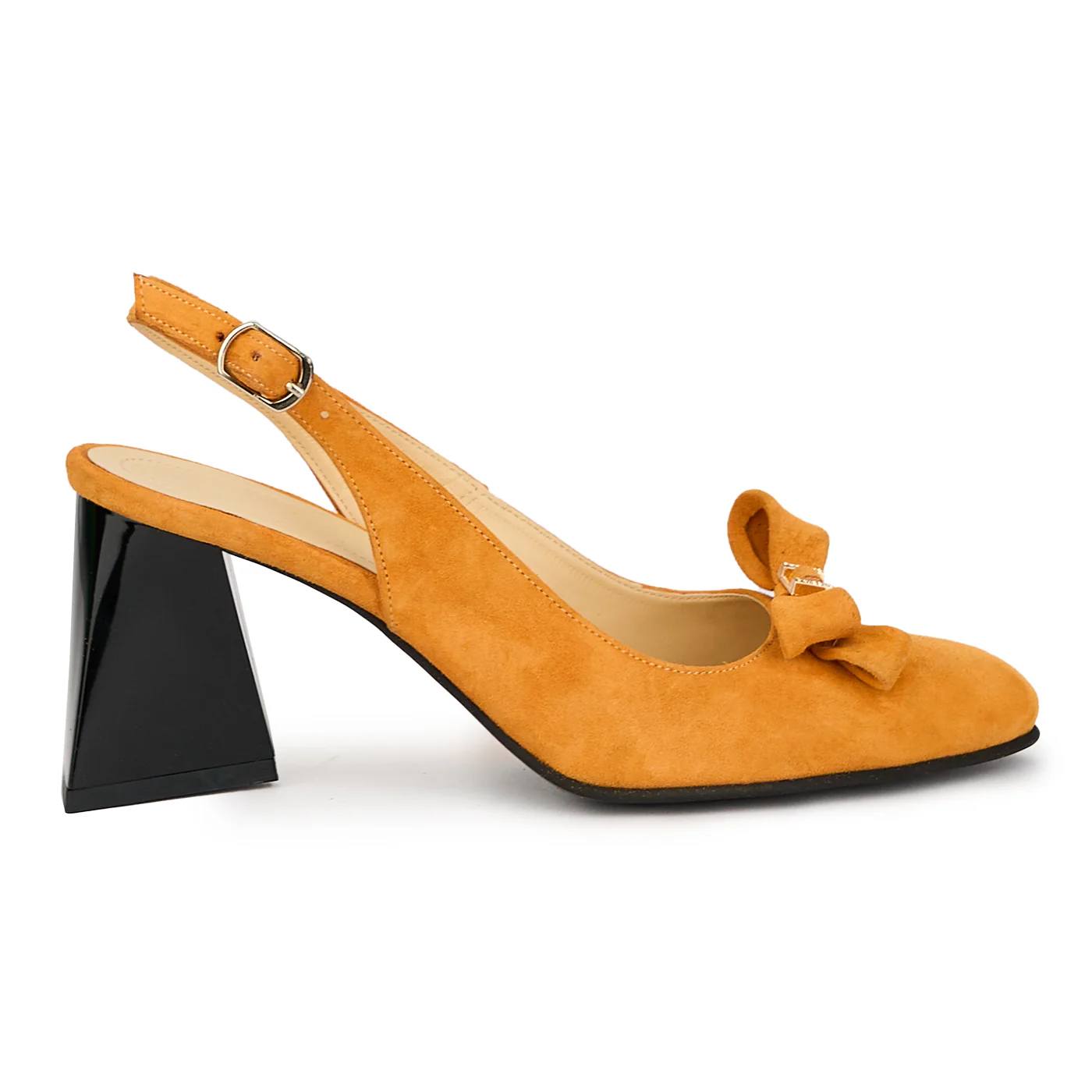 Sandale dama din piele naturala portocalie cu toc gros 7.5 cm 14941