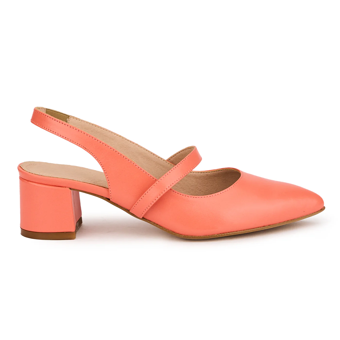 Sandale dama din piele naturala portocaliu-coral cu toc gros 5 cm 16495