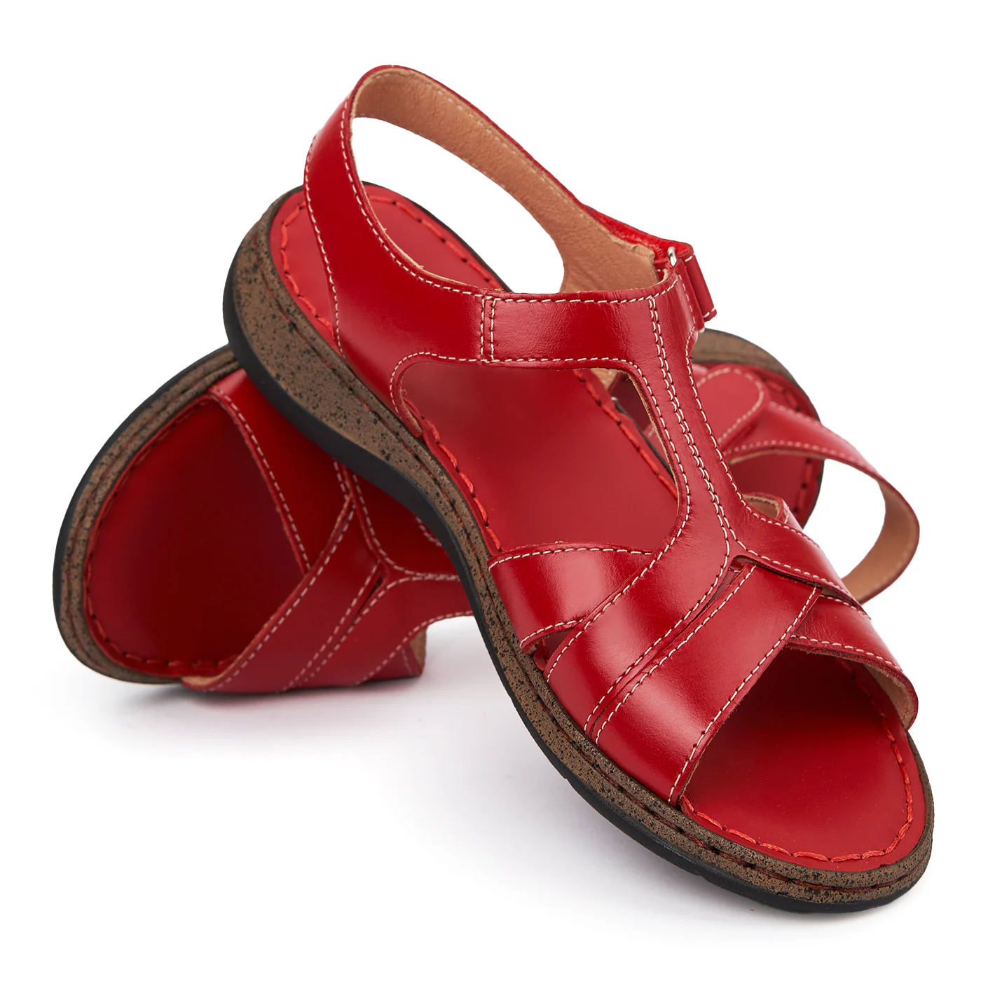 Sandale dama din piele naturala rosie 2343 - Image 3