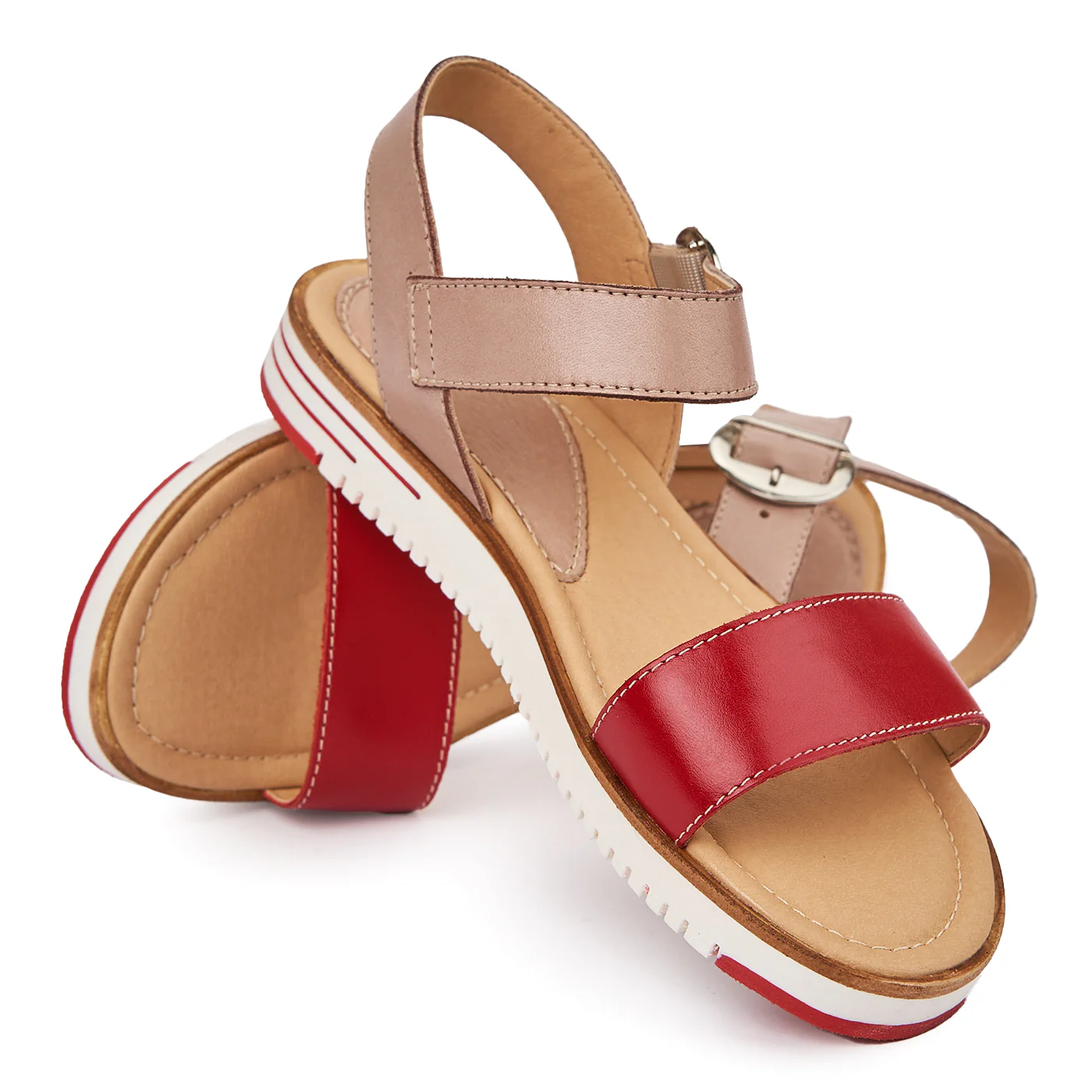 Sandale dama din piele naturala rosie 2344 - Image 3