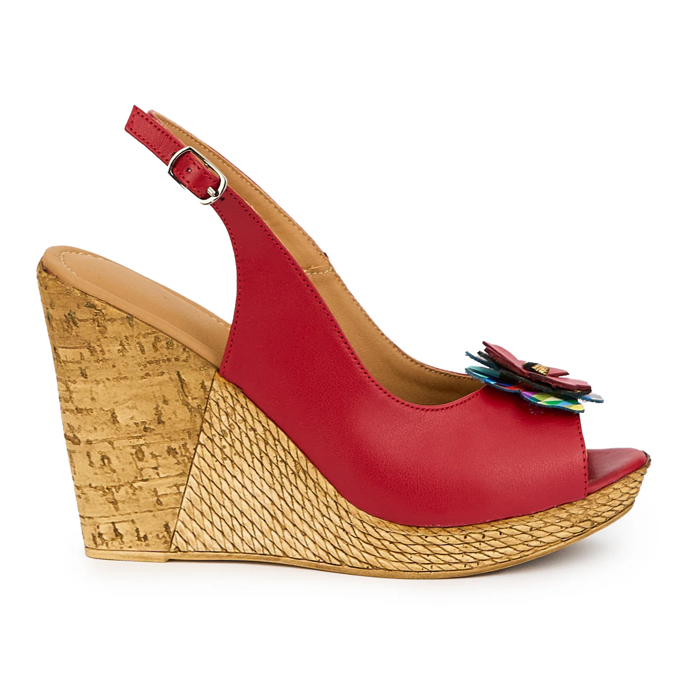 Sandale dama din piele naturala rosie cu platforma 10 cm 15151