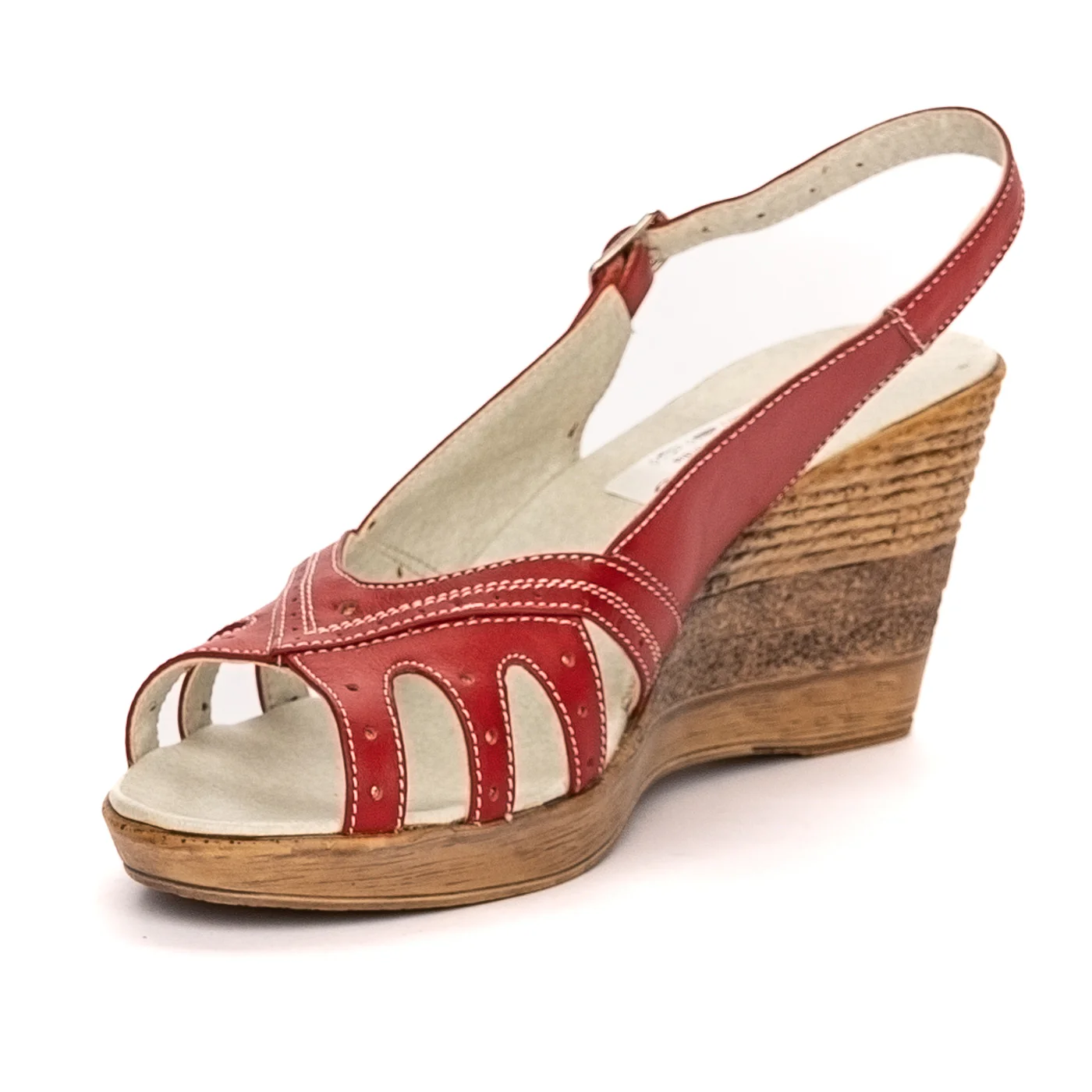 Sandale dama din piele naturala rosie cu platforma 13354 - Image 3