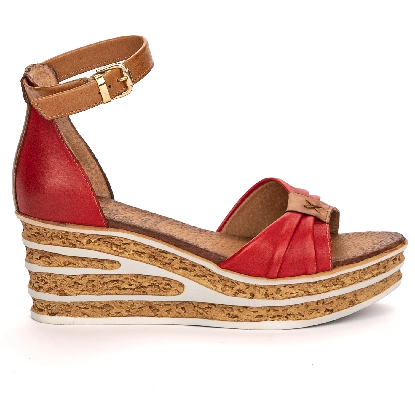 Sandale dama din piele naturala rosie cu platforma 13469