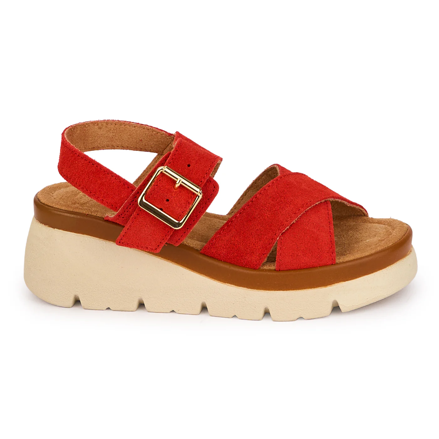 Sandale dama din piele naturala rosie cu platforma 5 cm 18572