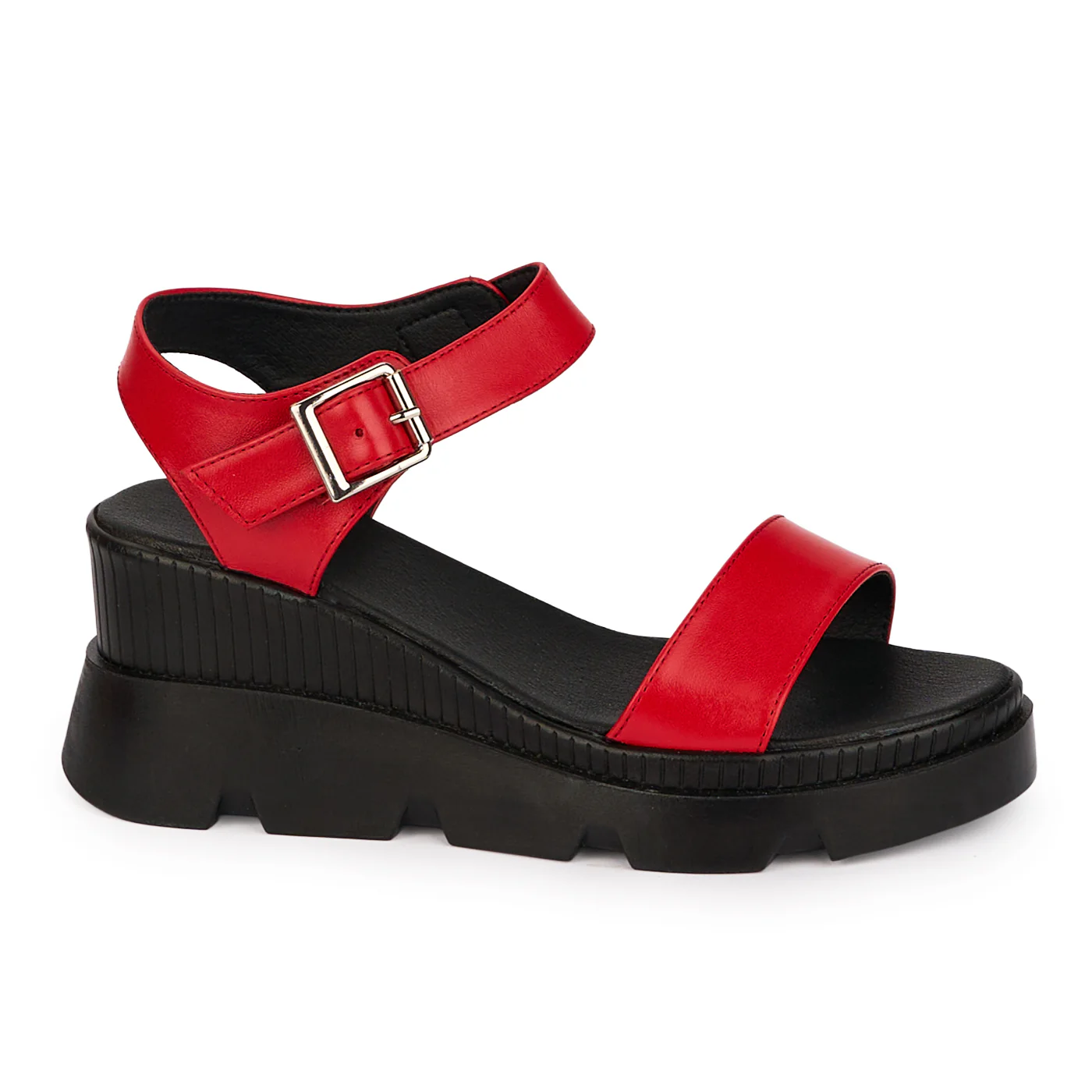 Sandale dama din piele naturala rosie cu platforma 7 cm 18519