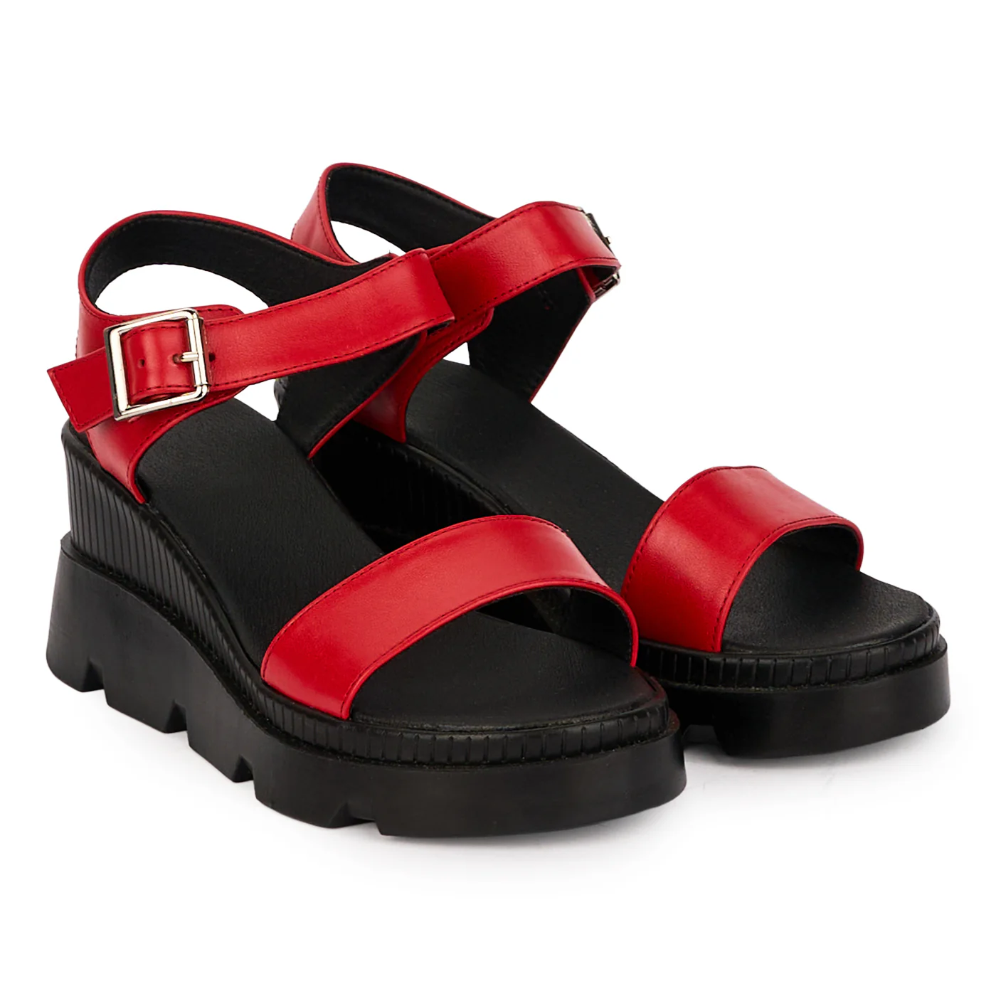 Sandale dama din piele naturala rosie cu platforma 7 cm 18519 - Image 4