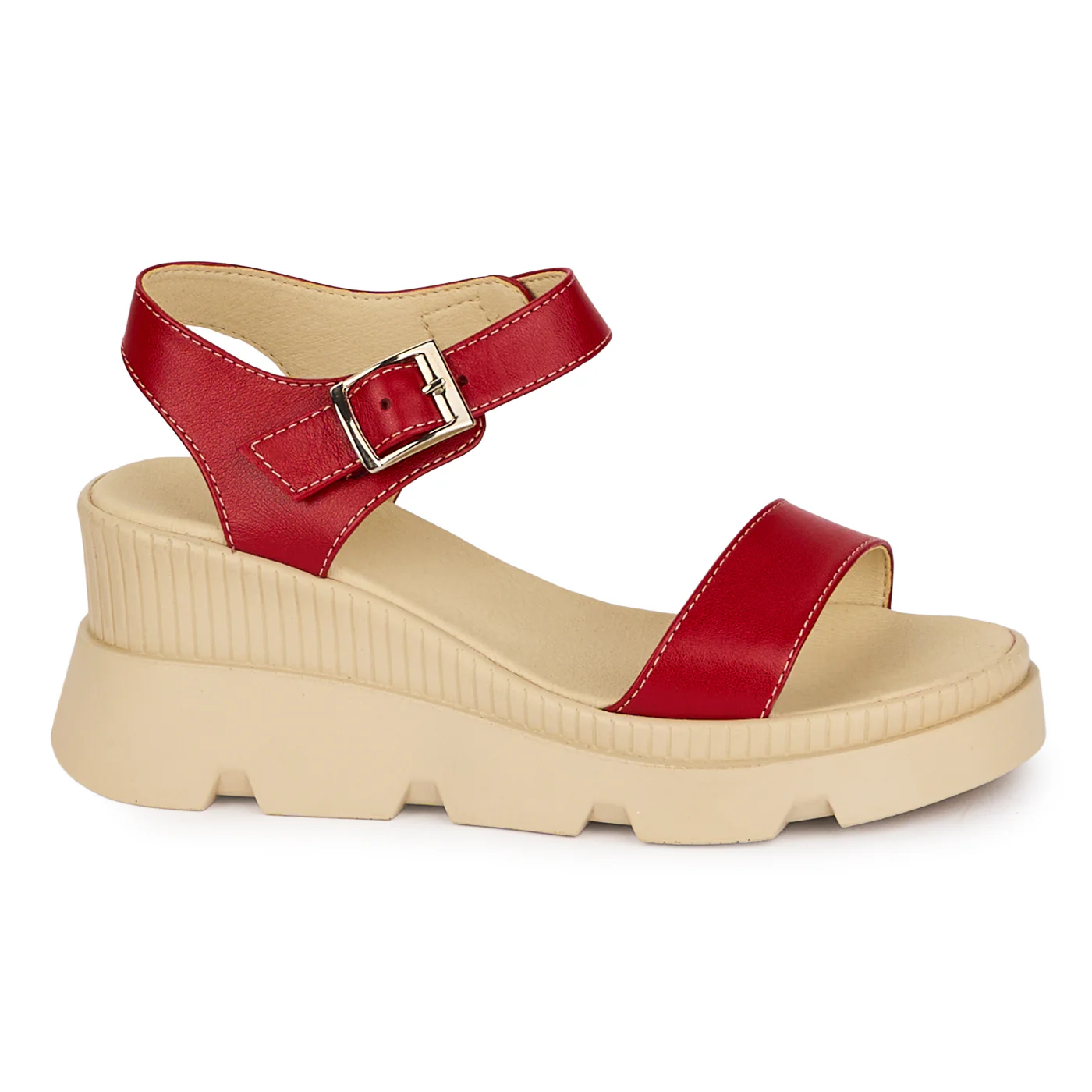 Sandale dama din piele naturala rosie cu platforma 7 cm 18520