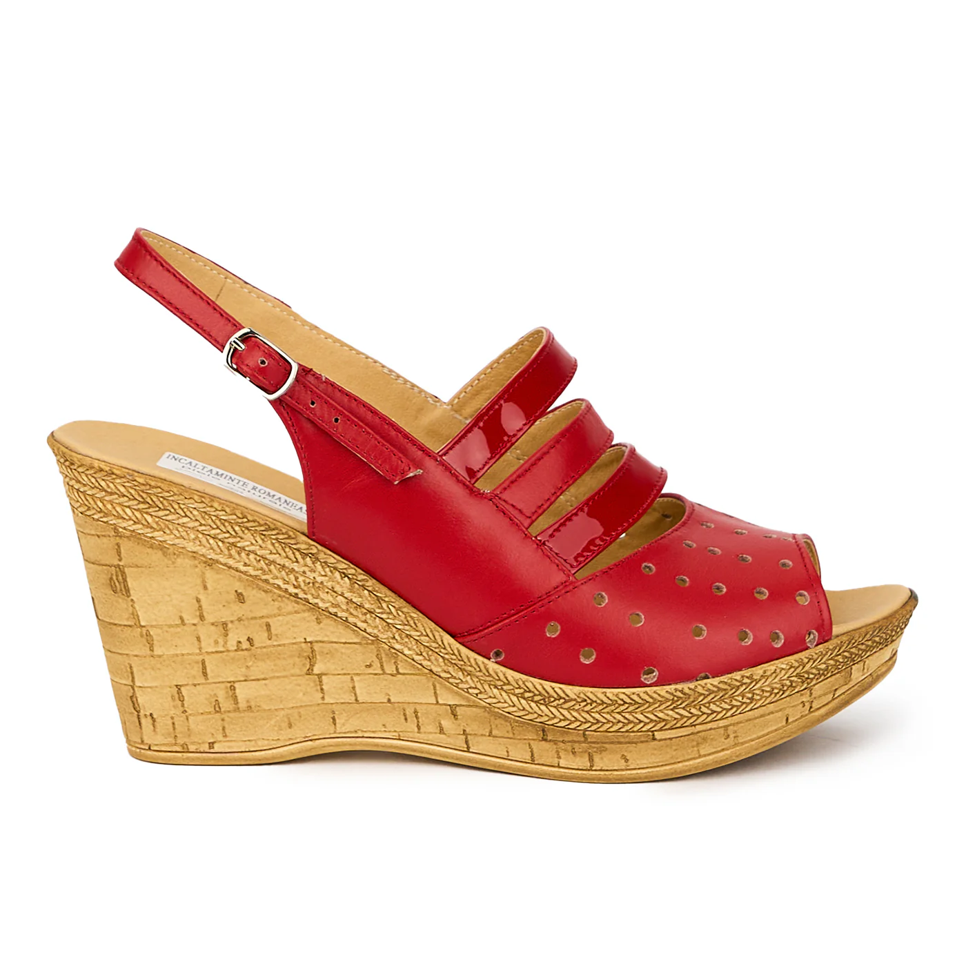 Sandale dama din piele naturala rosie cu platforma 9 cm 15825