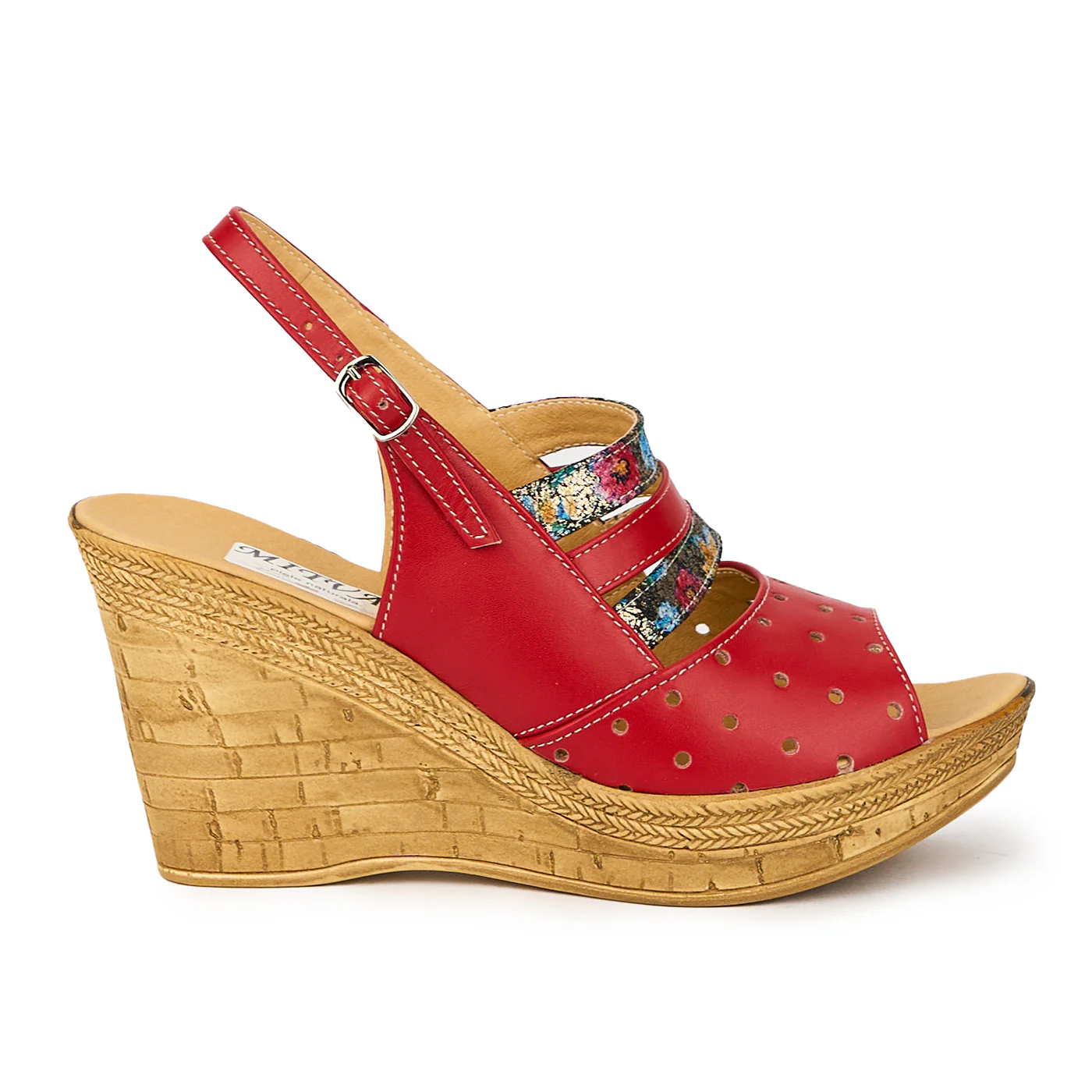 Sandale dama din piele naturala rosie cu platforma 9 cm 15832