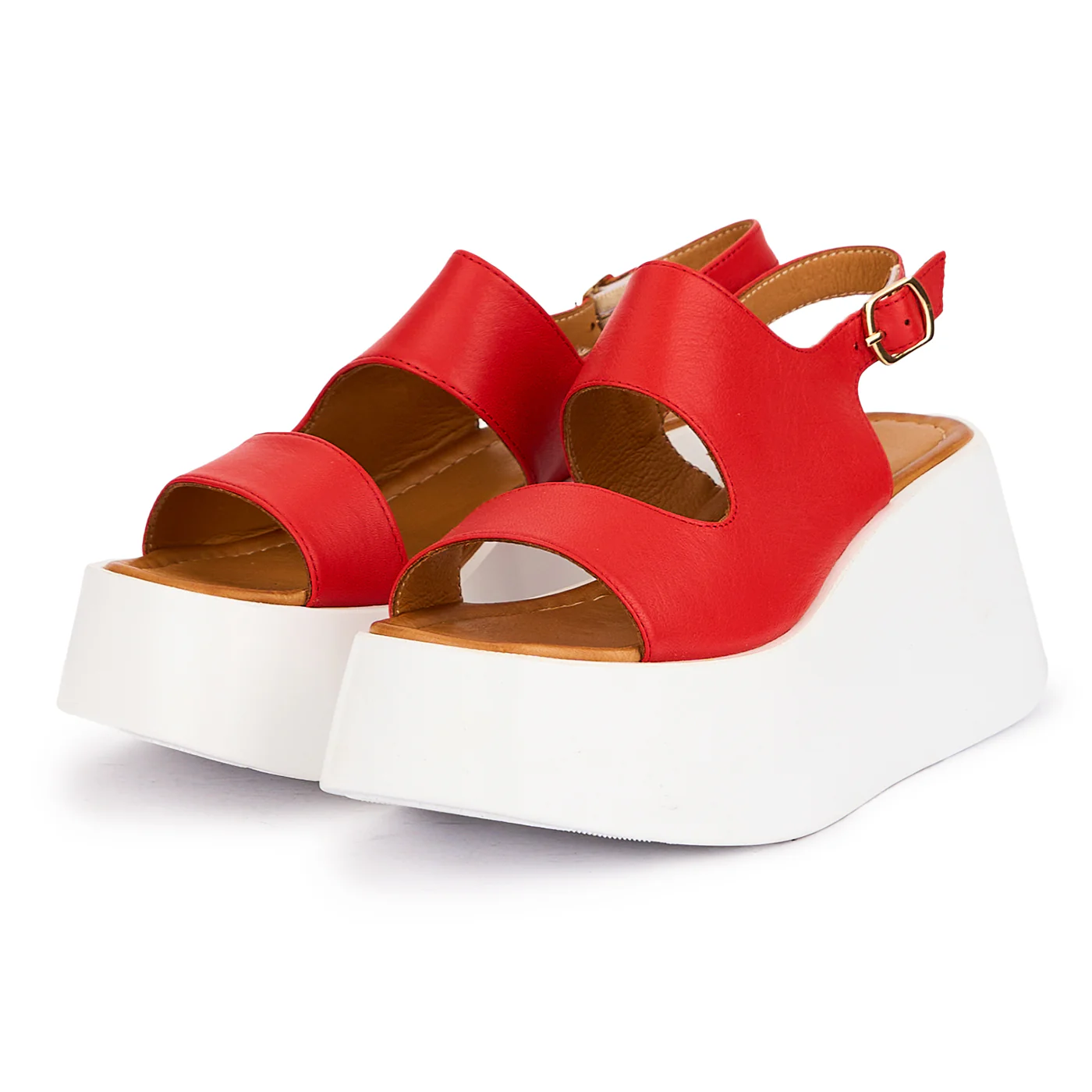 Sandale dama din piele naturala rosie  cu talpa inalta 7.5 cm 16331 - Image 3