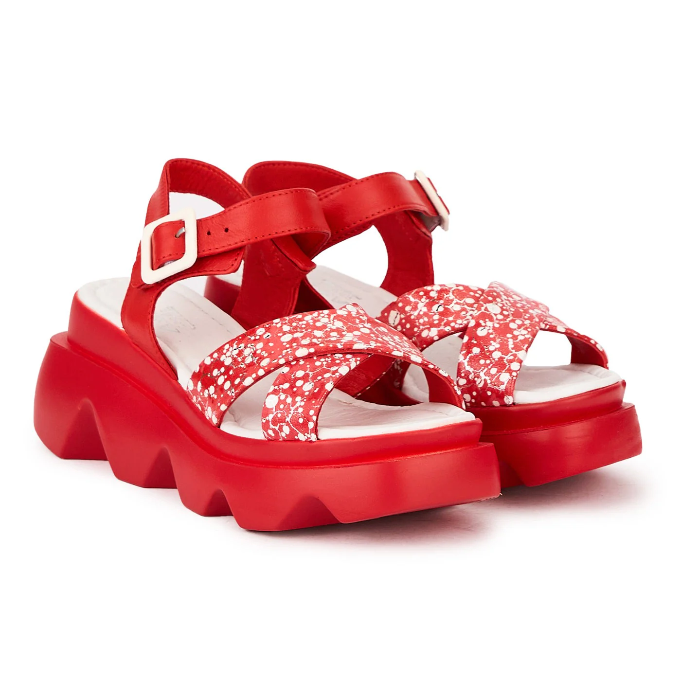 Sandale dama din piele naturala rosie cu talpa inalta 7 cm 16311