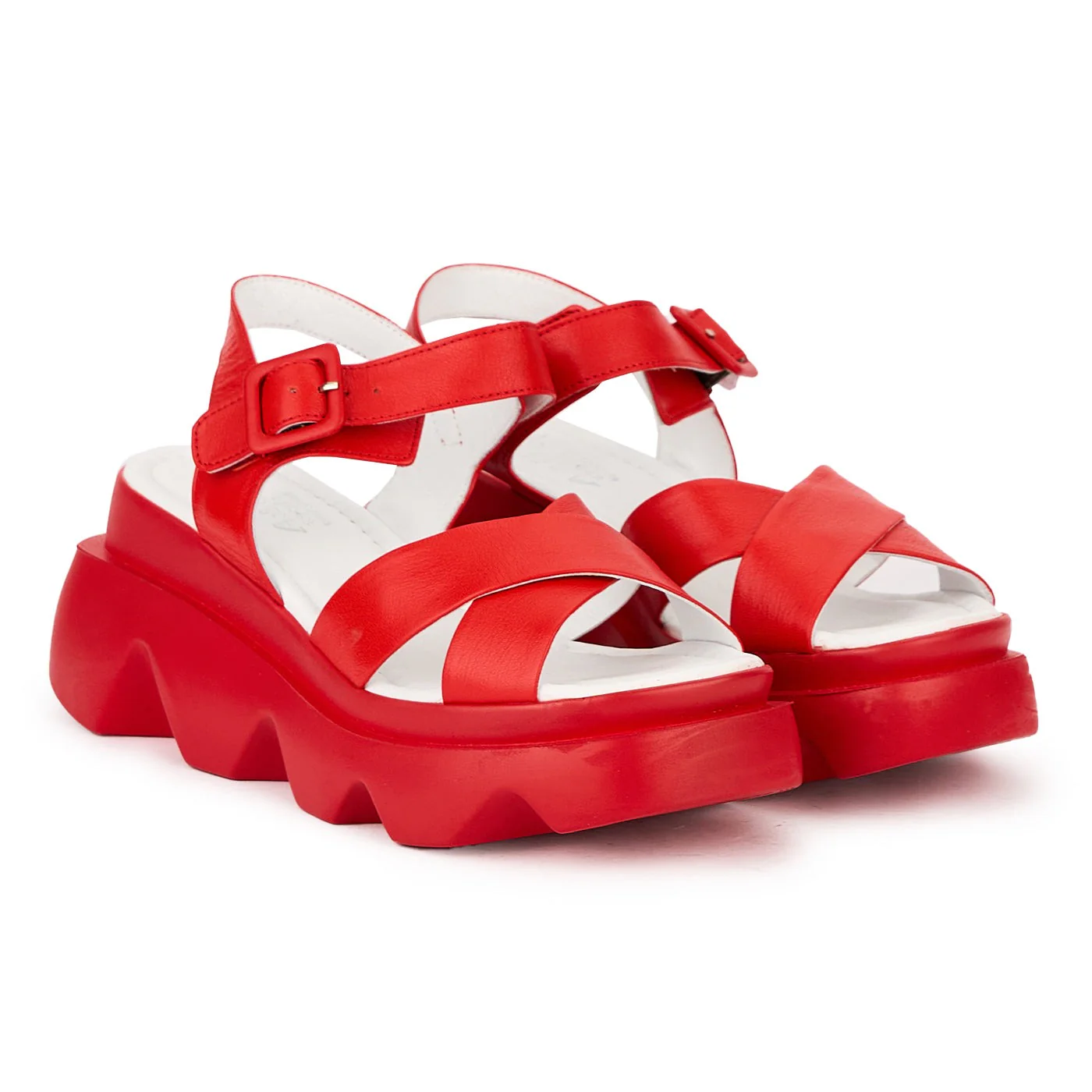 Sandale dama din piele naturala rosie cu talpa inalta 7 cm 16312