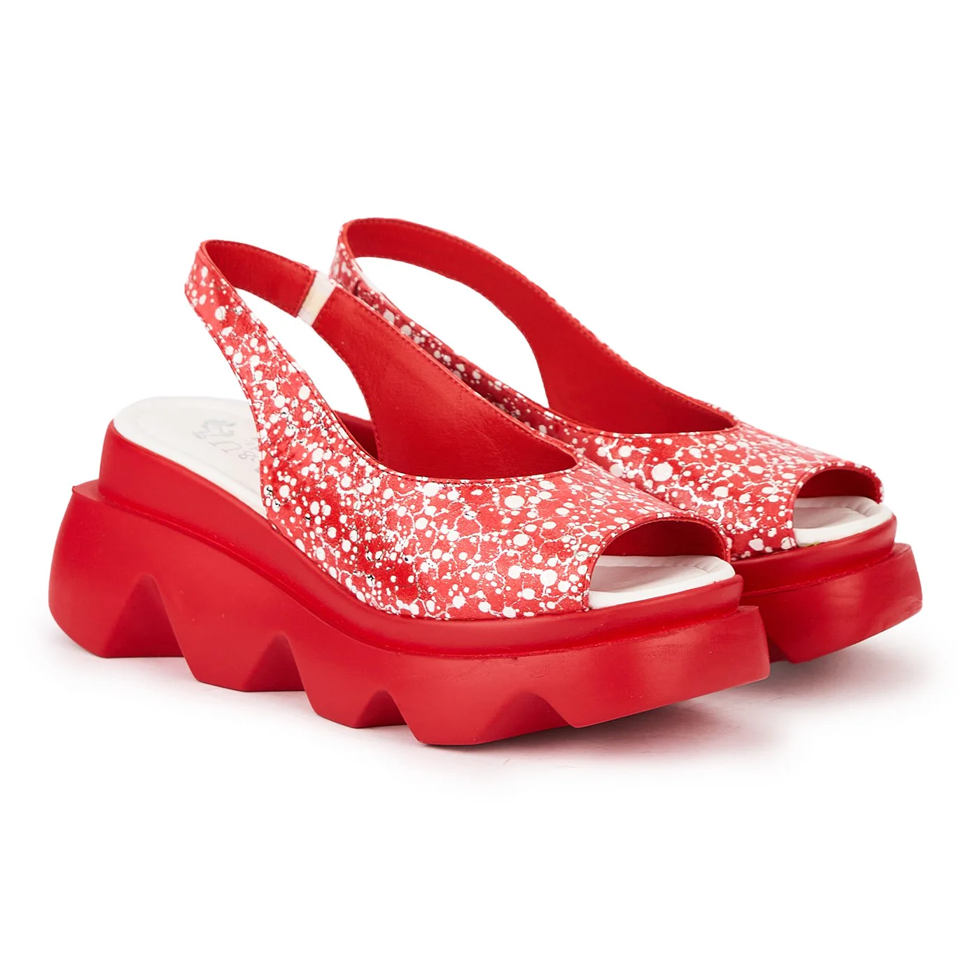 Sandale dama din piele naturala rosie cu talpa inalta 7 cm 16314