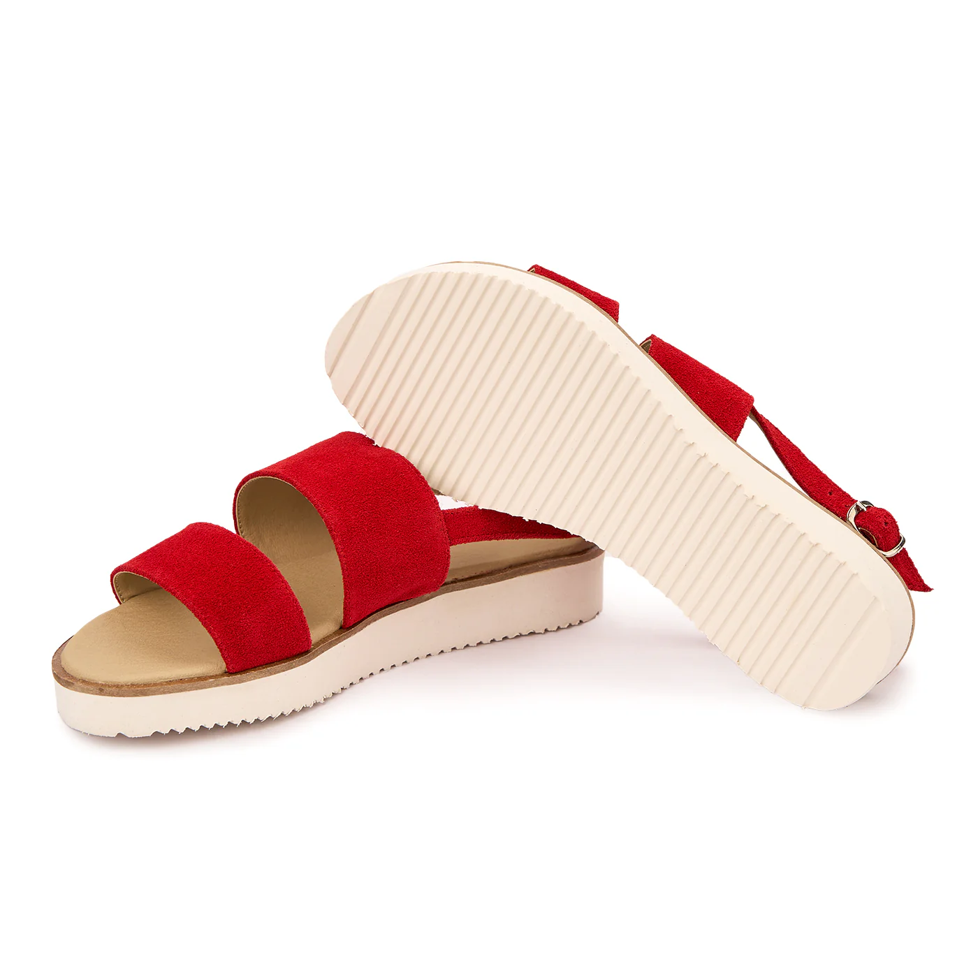 Sandale dama din piele naturala rosie cu talpa joasa 2514 - Image 3