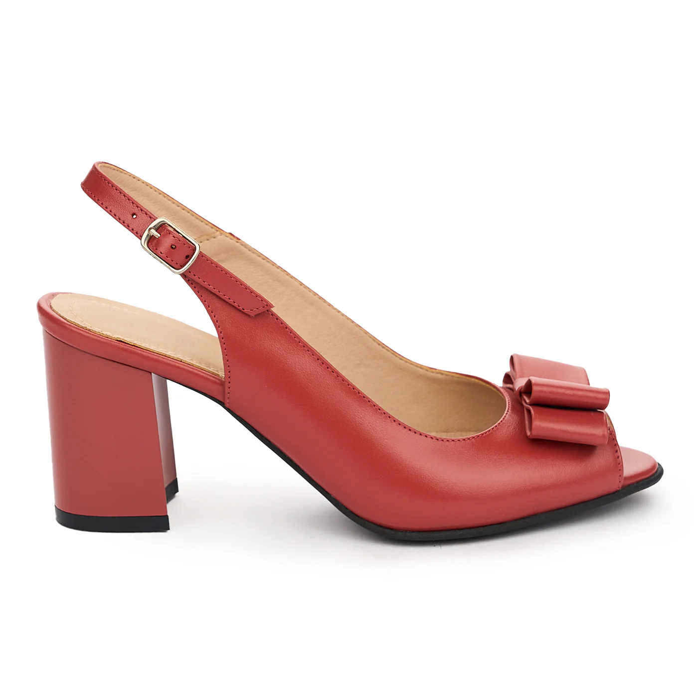 Sandale dama din piele naturala rosie cu toc 7.5cm 12985