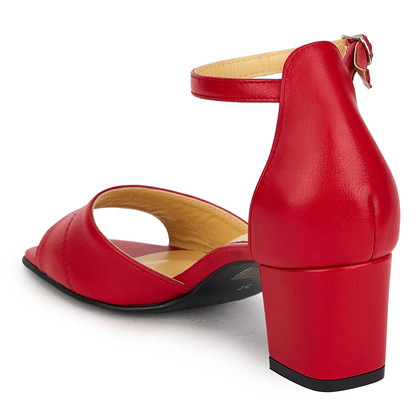 Sandale damă din piele naturală rosie cu toc gros 5.5 cm 19630 - Image 2