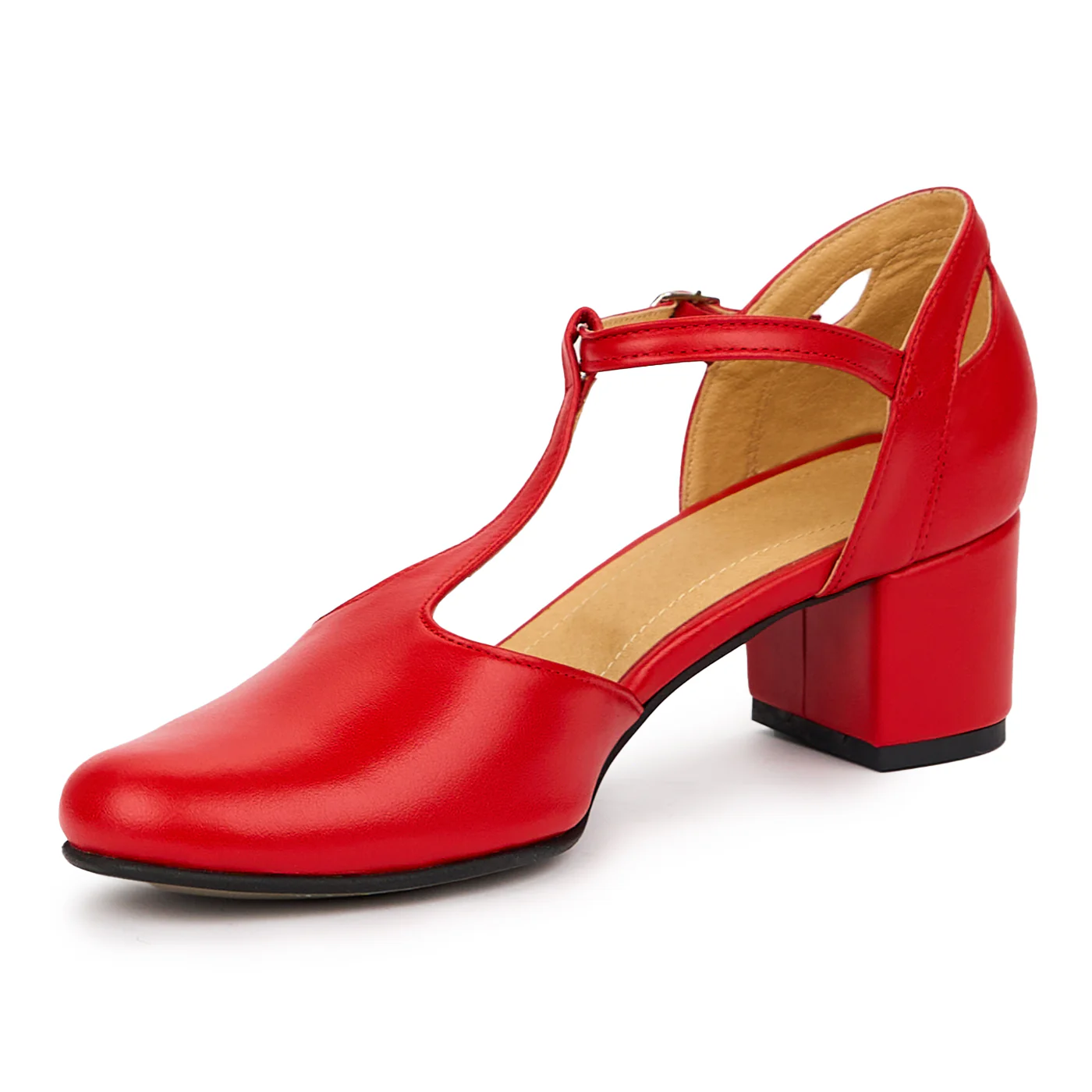 Sandale dama din piele naturala rosie cu toc gros 5 cm 14352 - Image 3