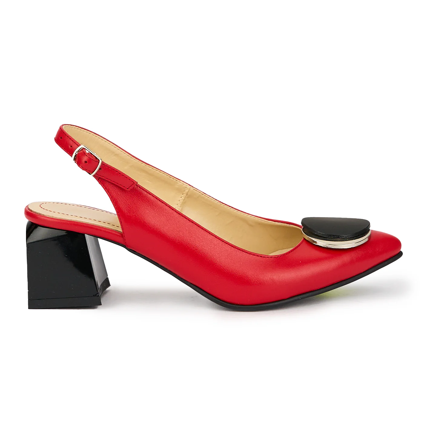 Sandale dama din piele naturala rosie cu toc gros 6 cm 15600
