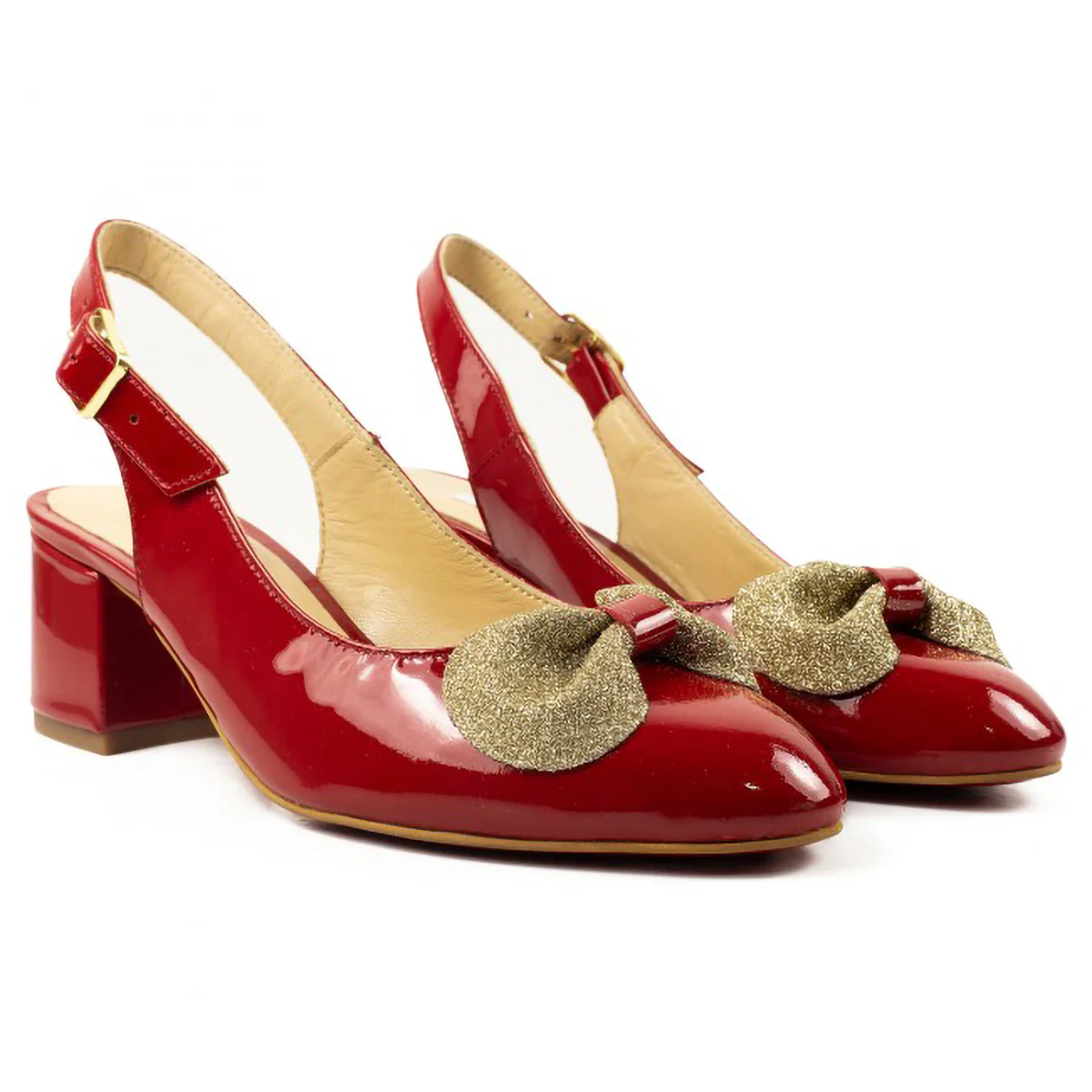 Sandale dama din piele naturala rosie cu toc gros 6 cm 15810 - Image 3
