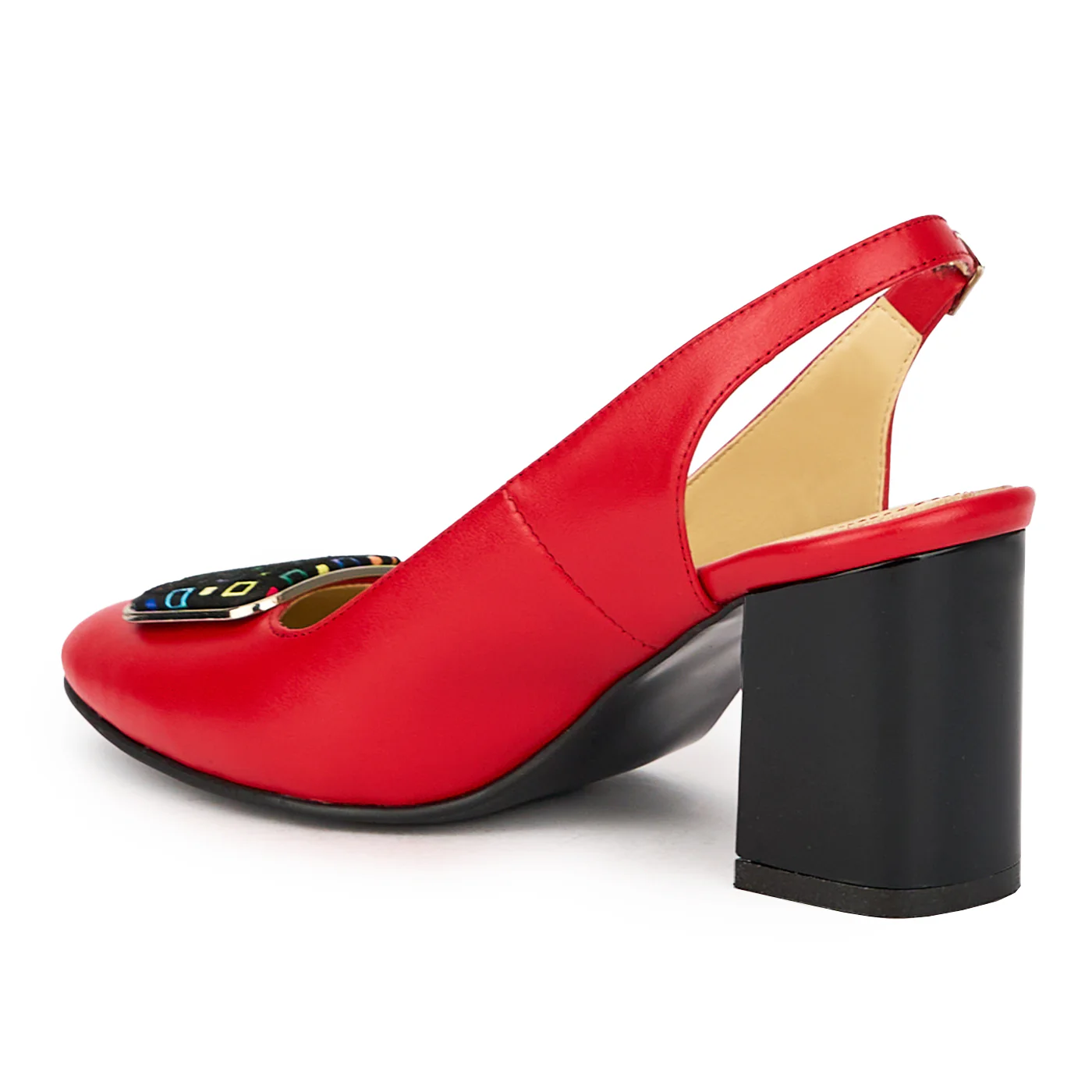 Sandale dama din piele naturala rosie cu toc gros 7.5 cm 15595 - Image 2