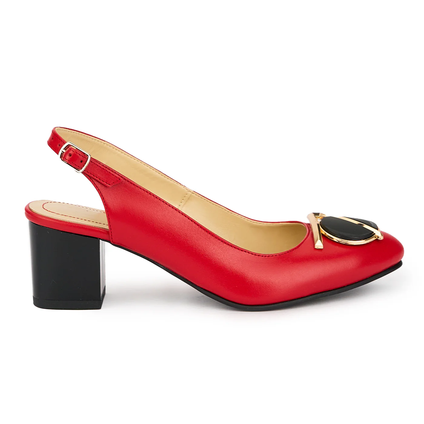 Sandale dama din piele naturala rosie cu toc gros 7 cm 15589