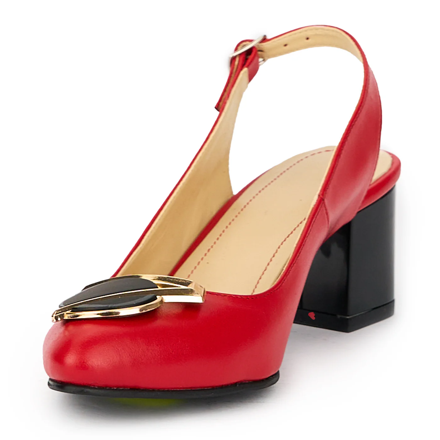 Sandale dama din piele naturala rosie cu toc gros 7 cm 15589 - Image 3
