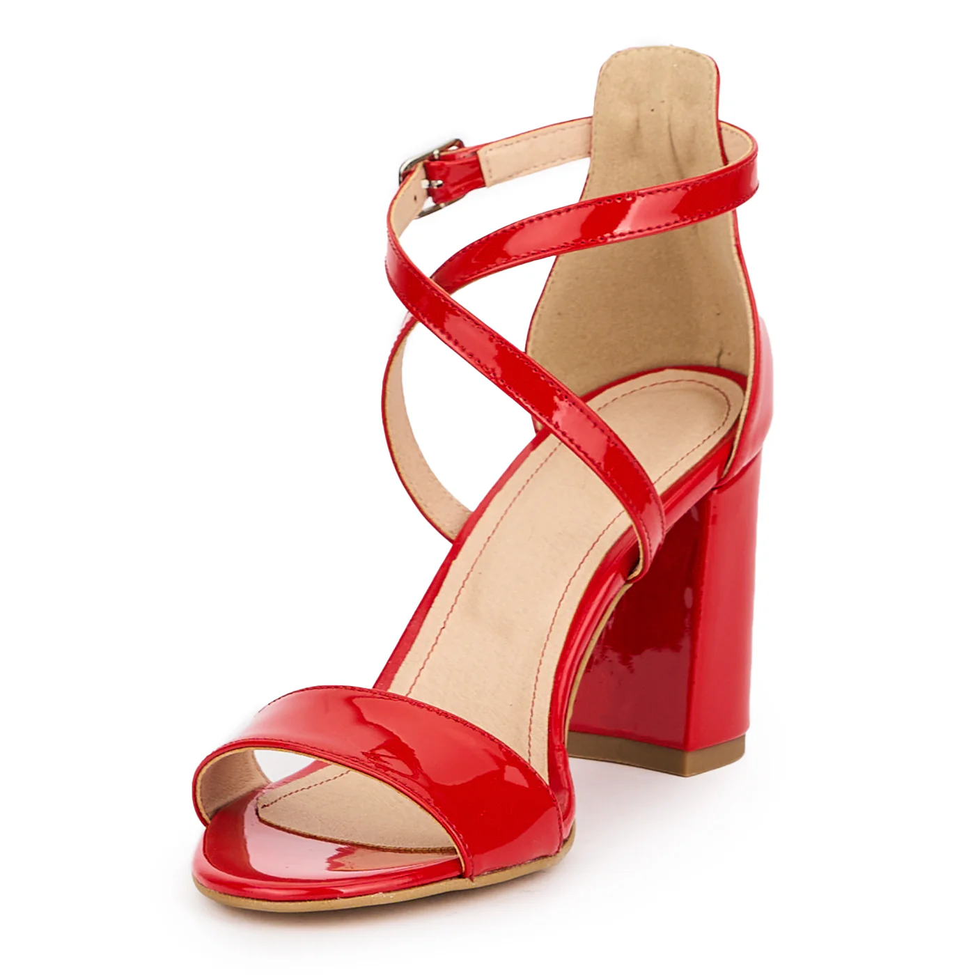 Sandale dama din piele naturala rosie cu toc gros 8.5 cm 15249 - Image 3
