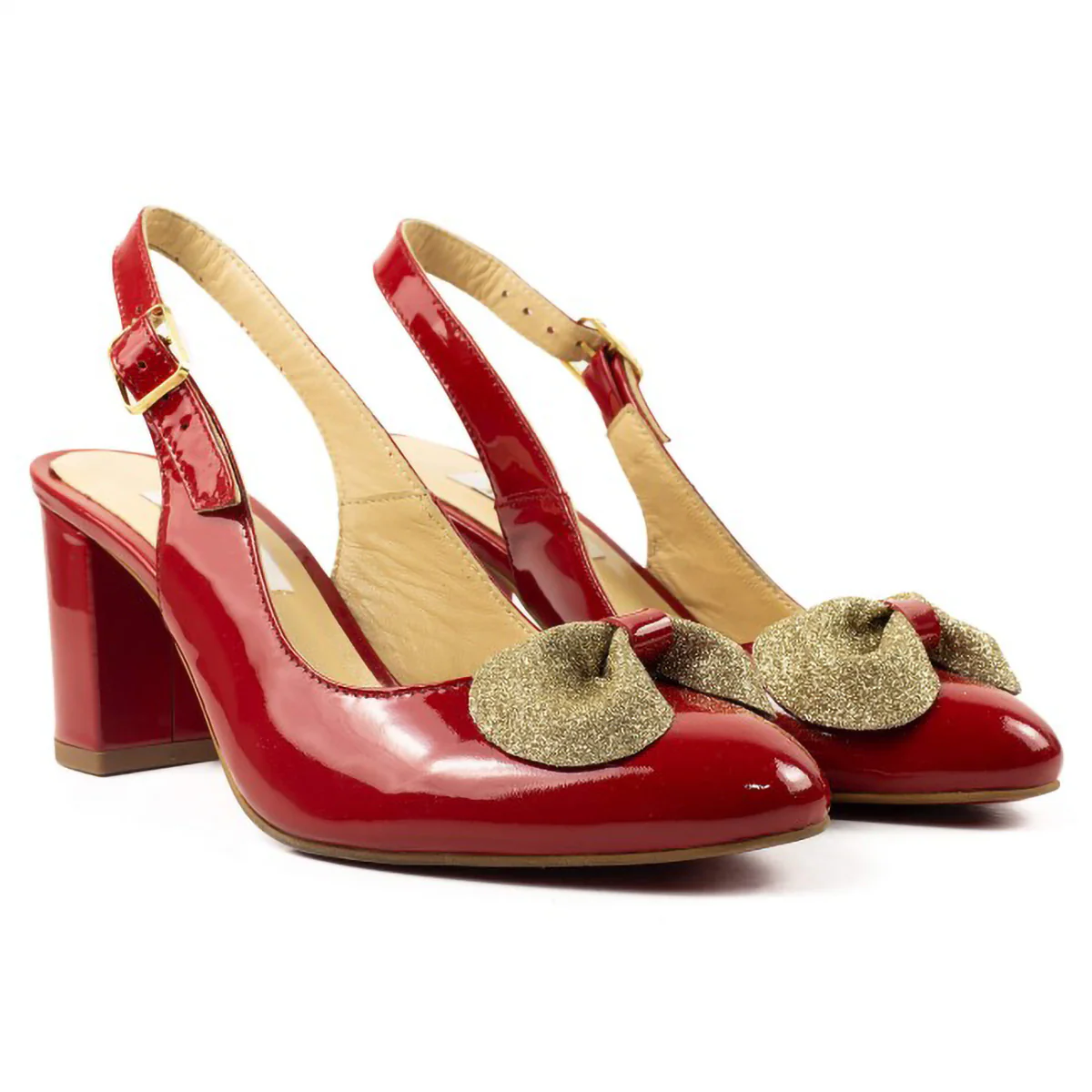 Sandale dama din piele naturala rosie cu toc gros 8 cm 15798 - Image 2