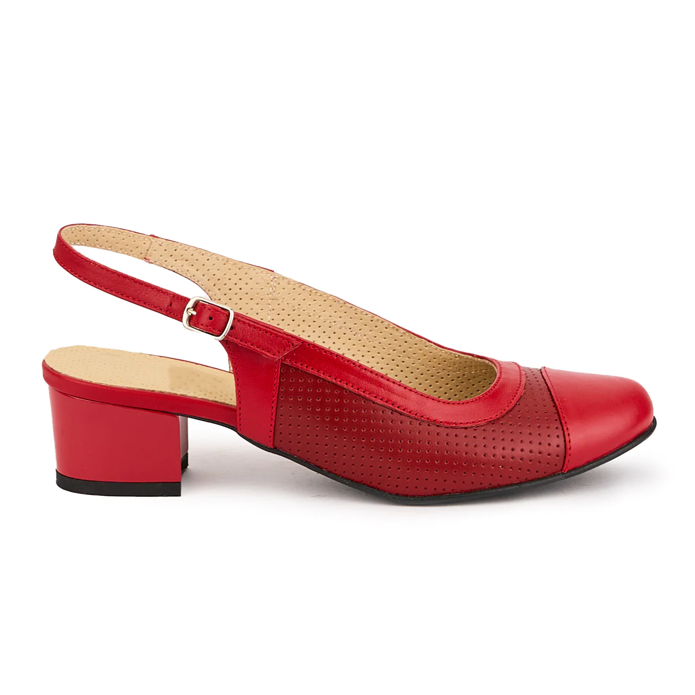 Sandale dama din piele naturala rosie cu toc mic 4.5 cm 16780
