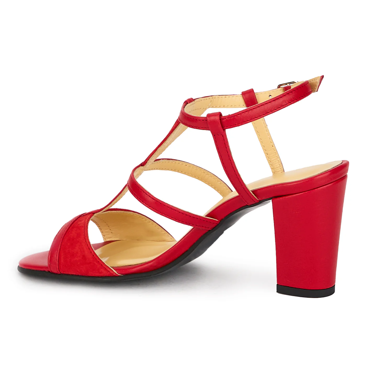 Sandale dama din piele naturala rosie cu toc gros 7.5 cm 18194 - Image 2