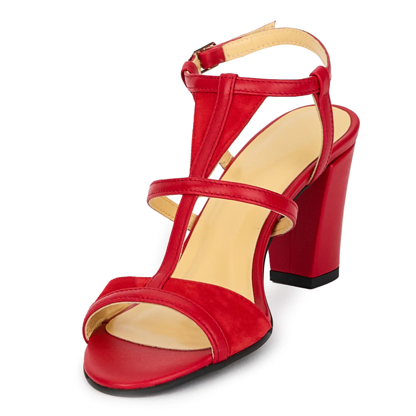Sandale dama din piele naturala rosie cu toc gros 7.5 cm 18194 - Image 3
