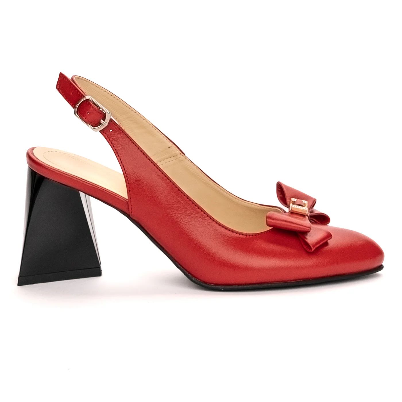 Sandale dama din piele naturala rosie toc gros 13373